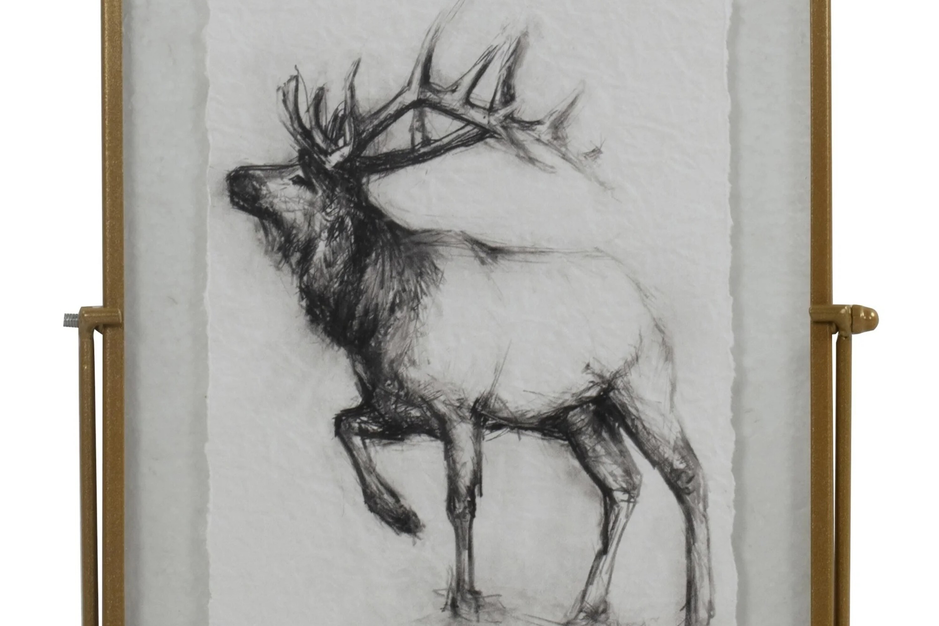 Rustic Reindeer Sketch with Metal Easel Tabletop Decor, 7 in x 9 in, by Holiday Time