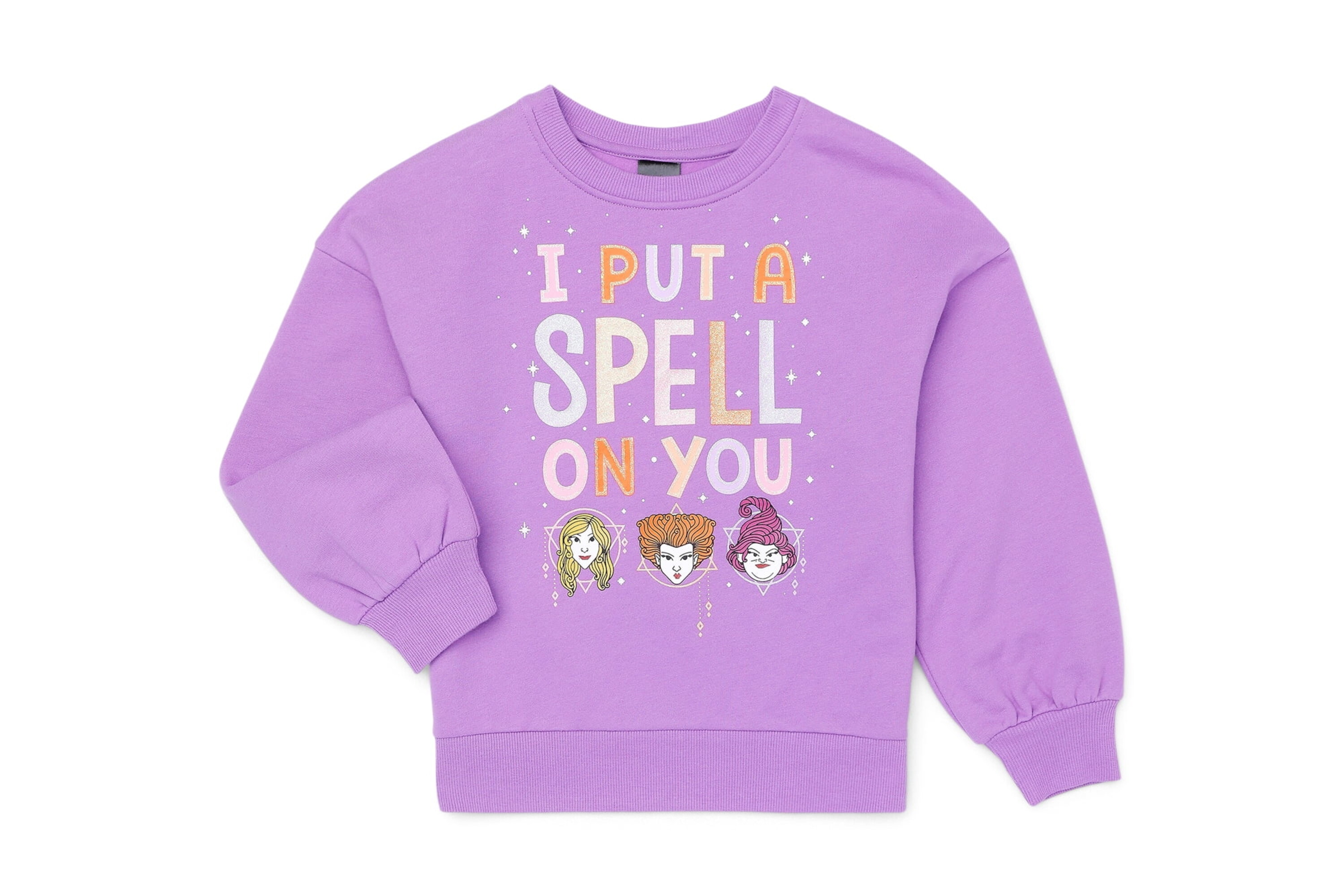 Disney Hocus Pocus Girls Halloween Fleece Sweatshirt with Glitter, Sizes 4-16