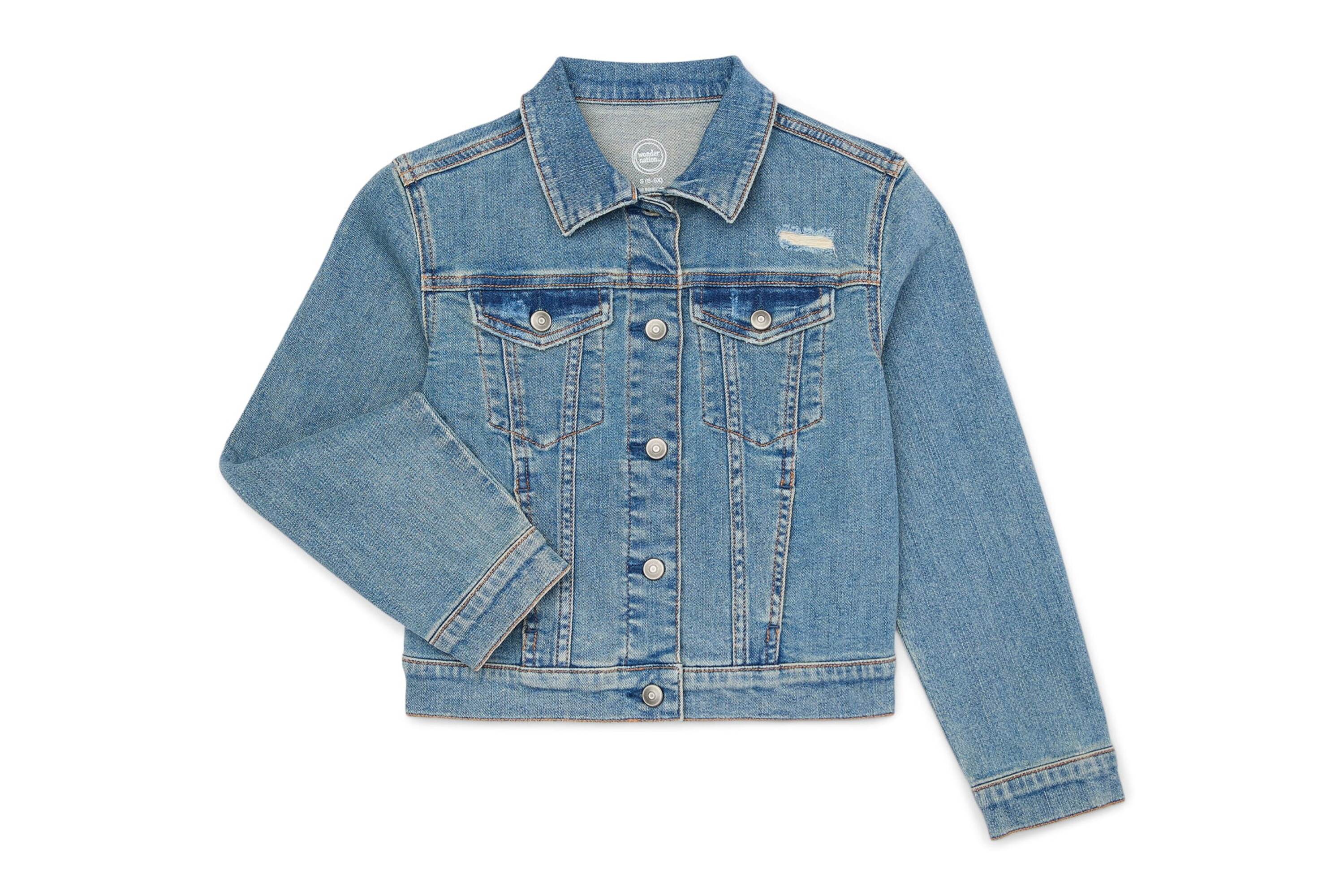 Wonder Nation Girls Distressed Denim Jacket