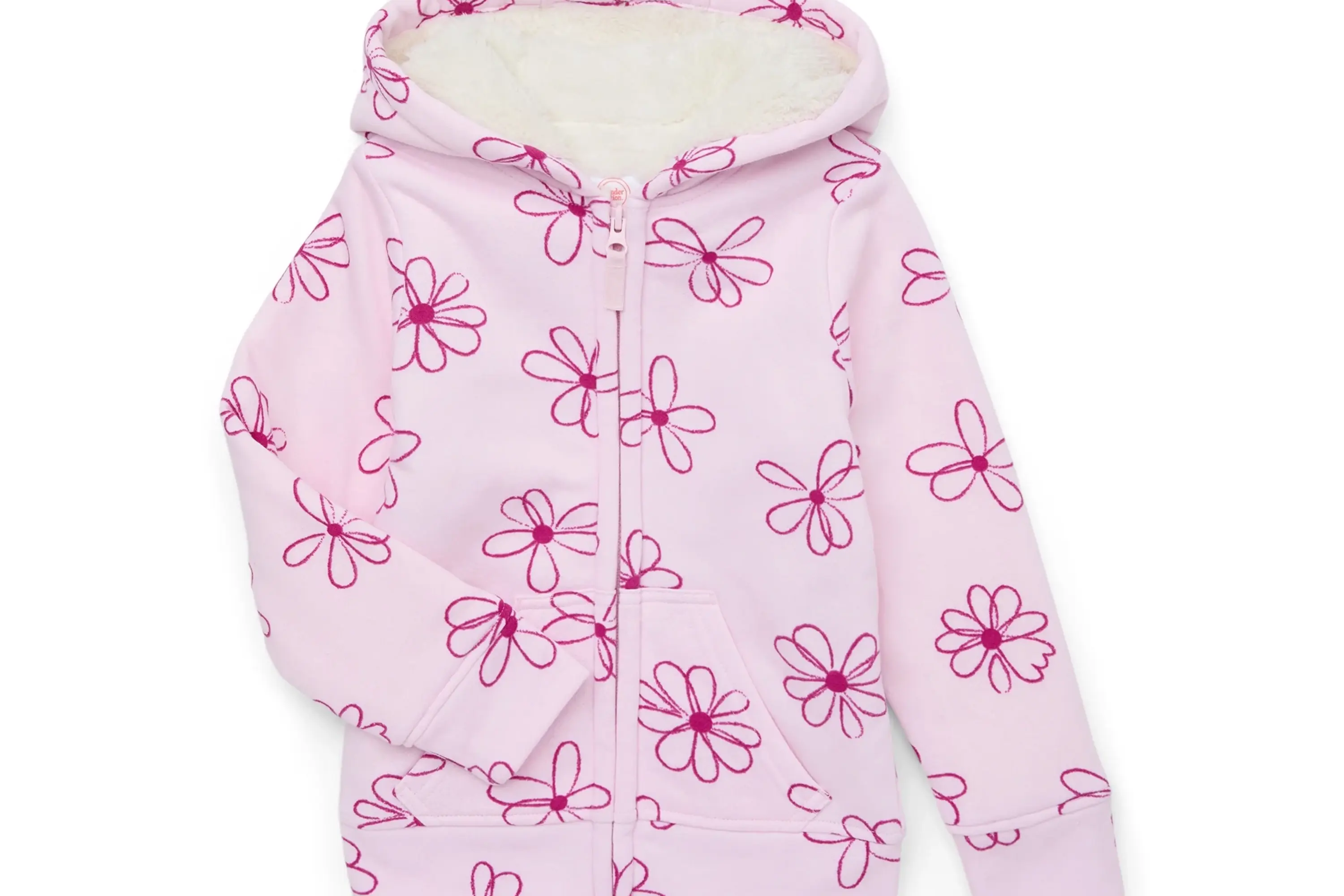 Wonder Nation Girls Kid Tough Zip Hoodie with Faux Shearling Lining
