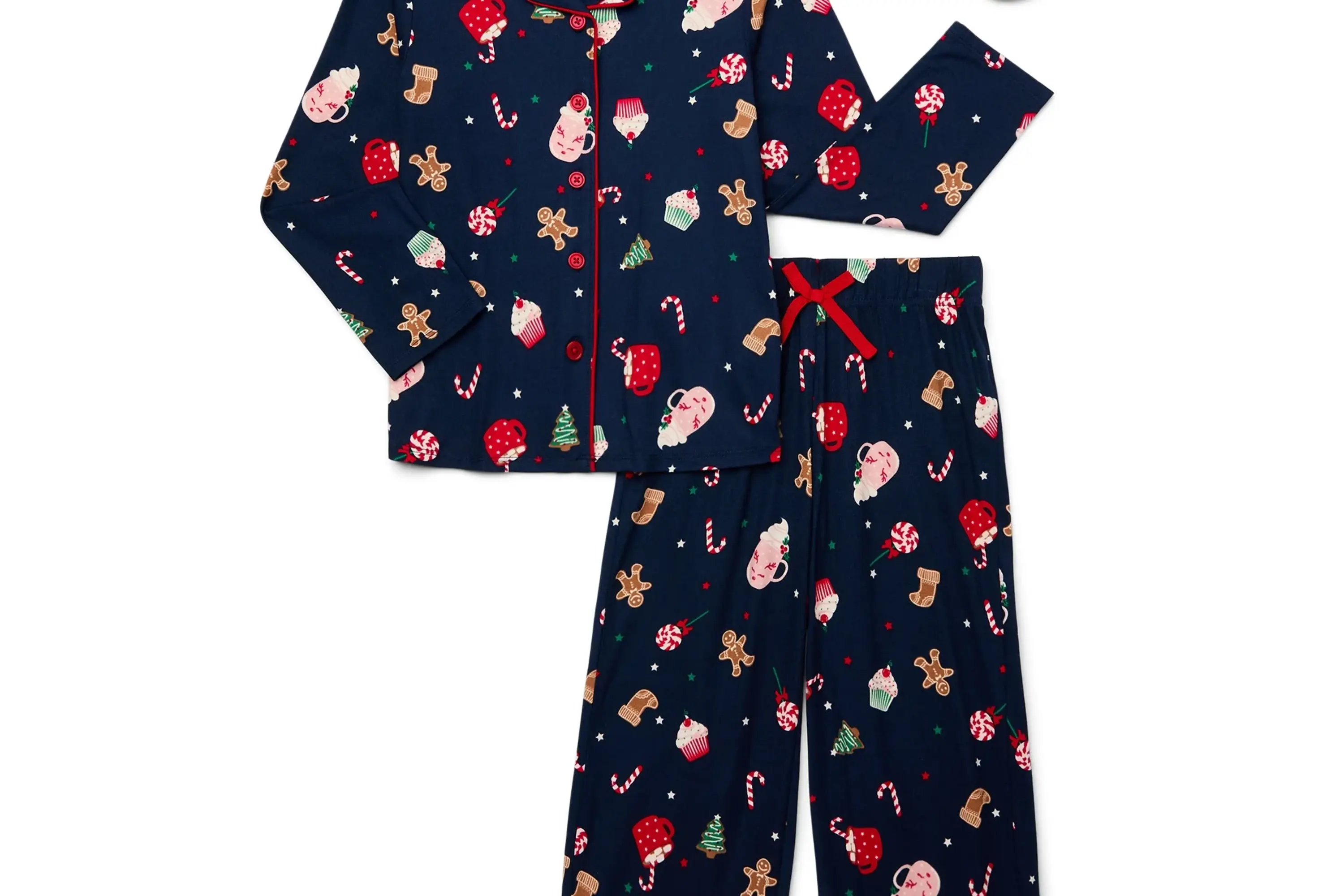 Holiday Time Girls Button Front Pajama Set with an Eye Mask, 3-Piece, Sizes 4-18 & Plus