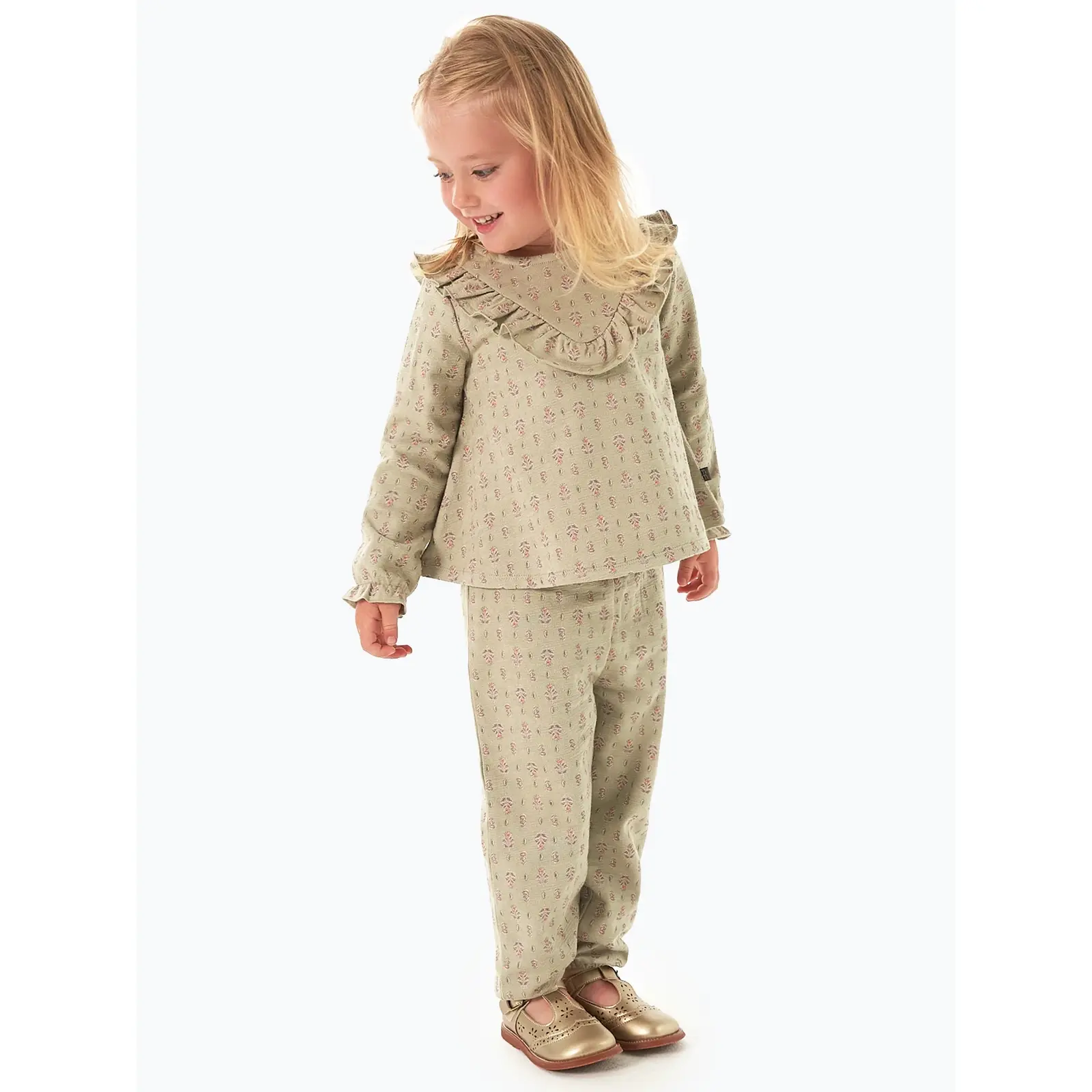 Modern Moments by Gerber Toddler Girl V-Neck Ruffle Top and Pant Set,
