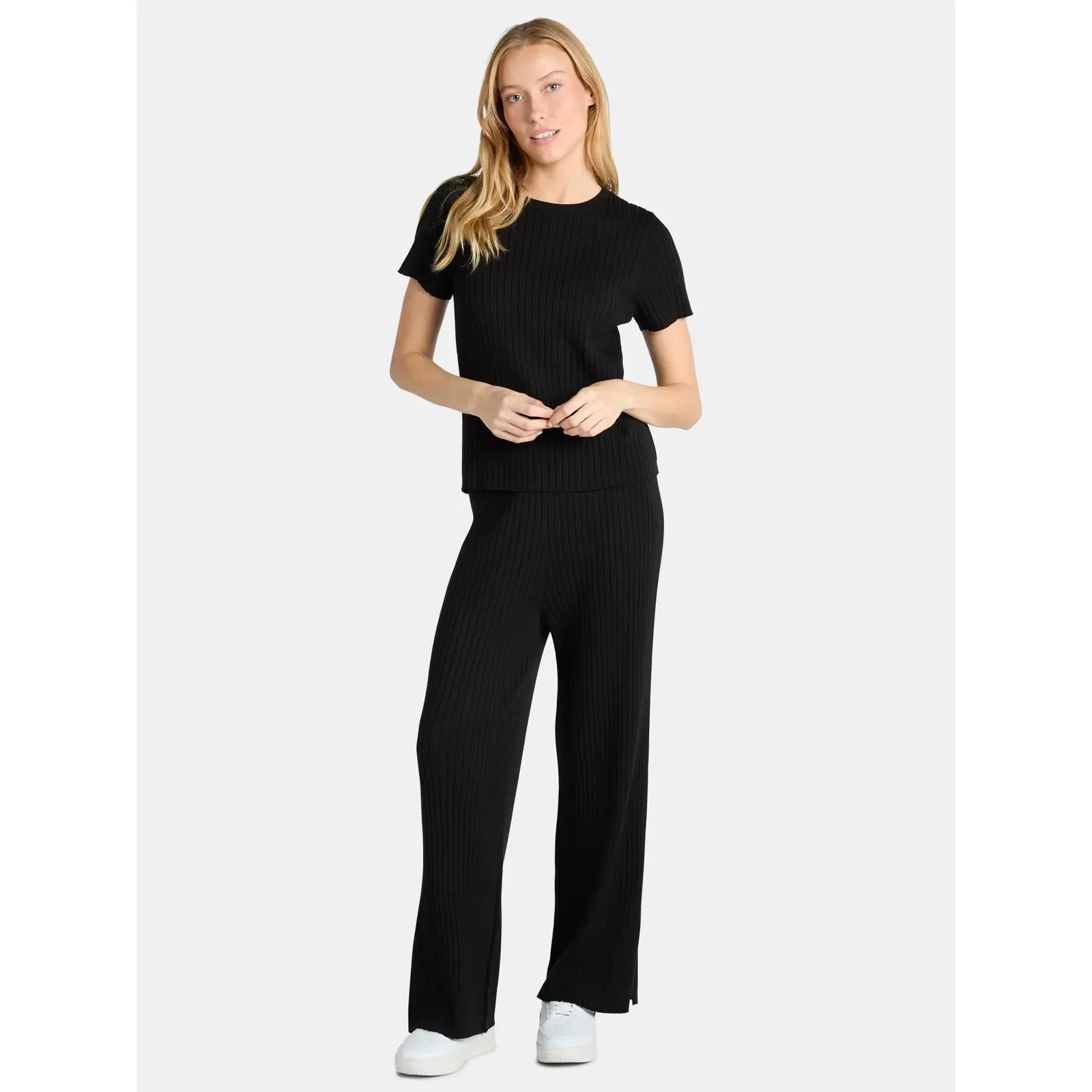 Time and Tru Ribbed Sweater Top and Matching Wide Leg Pants Set
