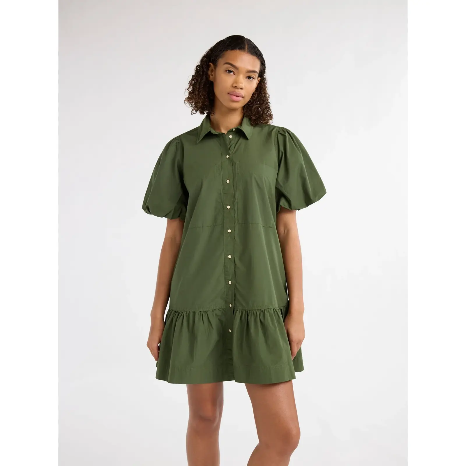 Free Assembly Cotton Ruffle Mini Dress with Puff Sleeves