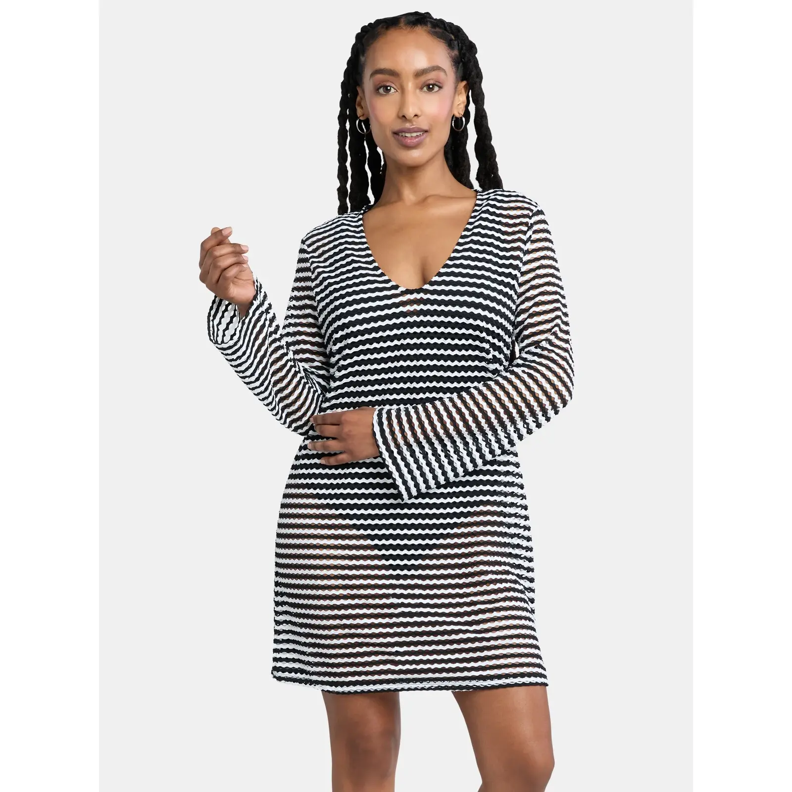 Time and Tru Stripe Mesh Coverup Dress