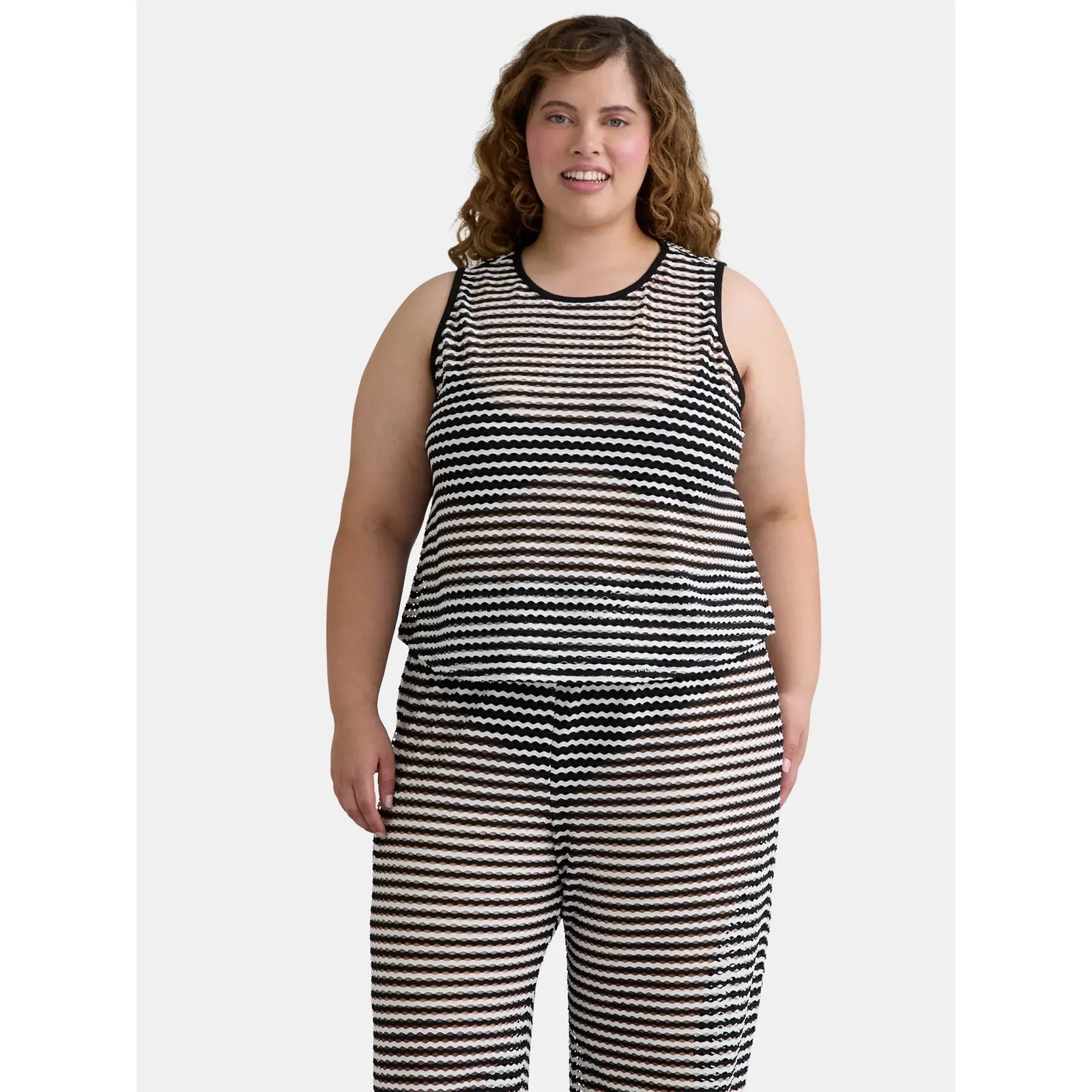 Time and Tru Striped Mesh Tank Coverup