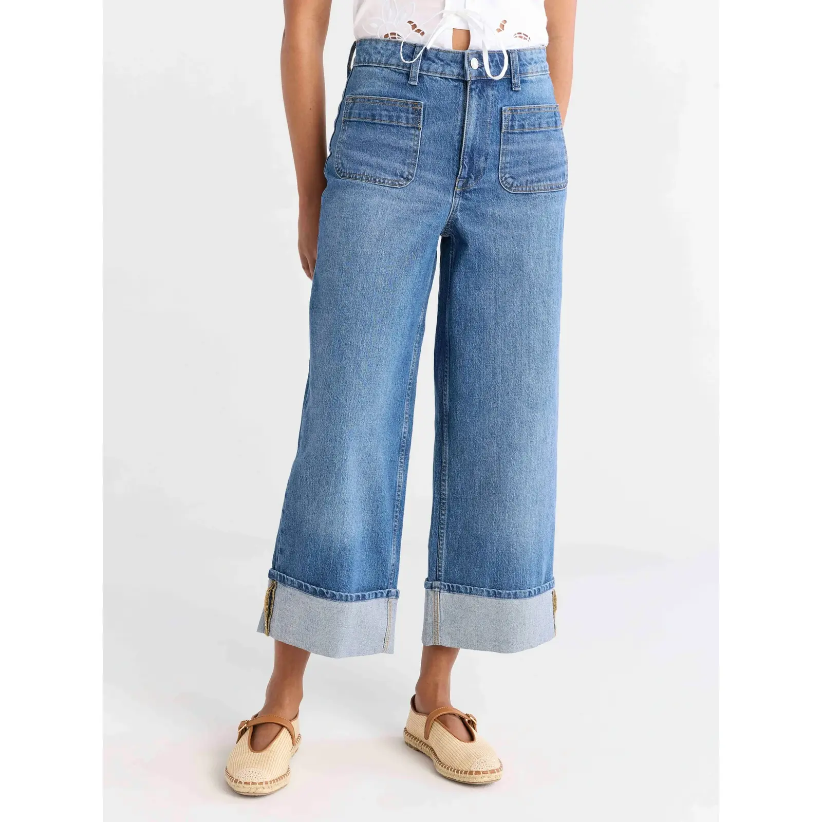 Free Assembly High Rise Cuffed Jeans with Patch Pockets