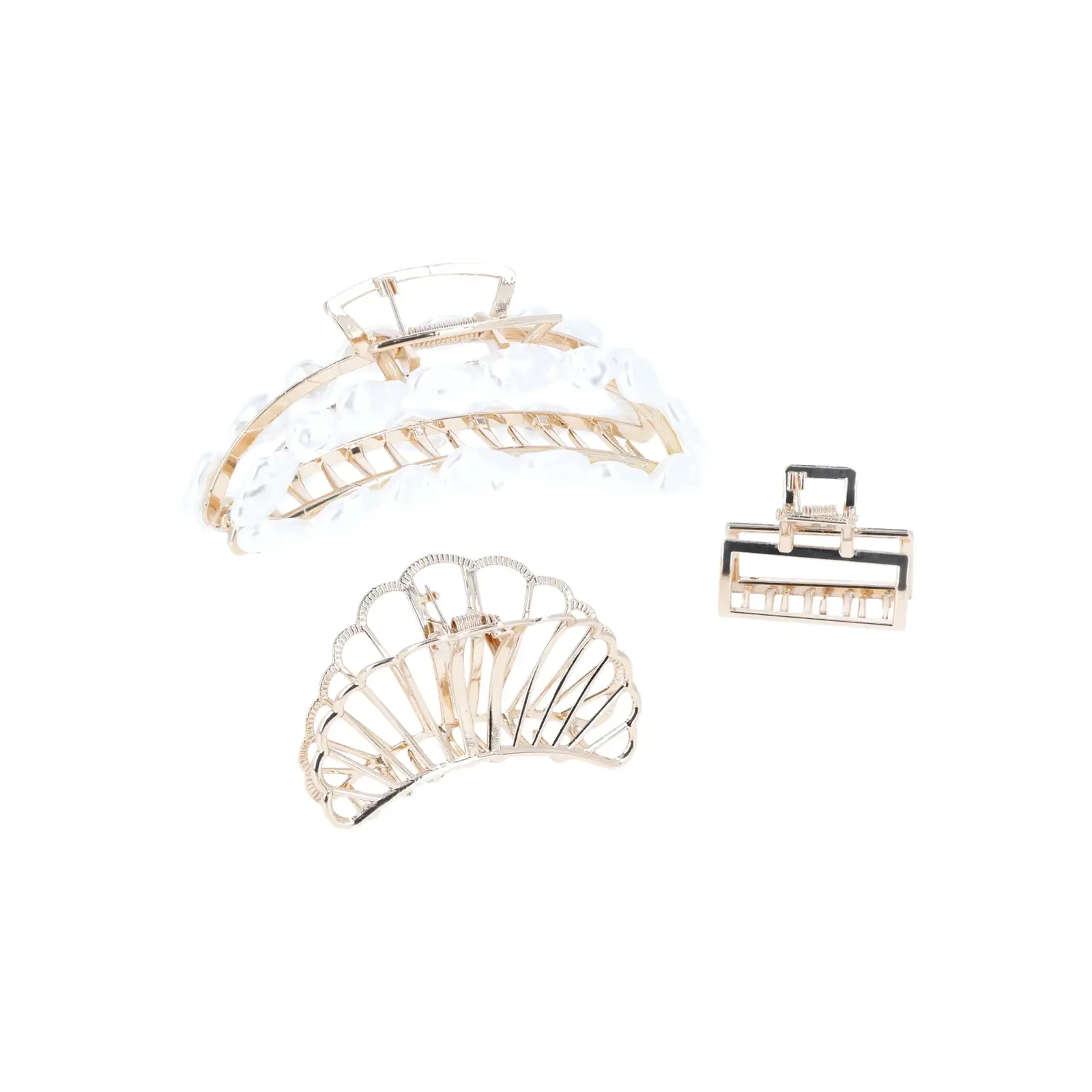 Time and Tru Faux Pearl Embellished Metal Hair Claw Clips Set