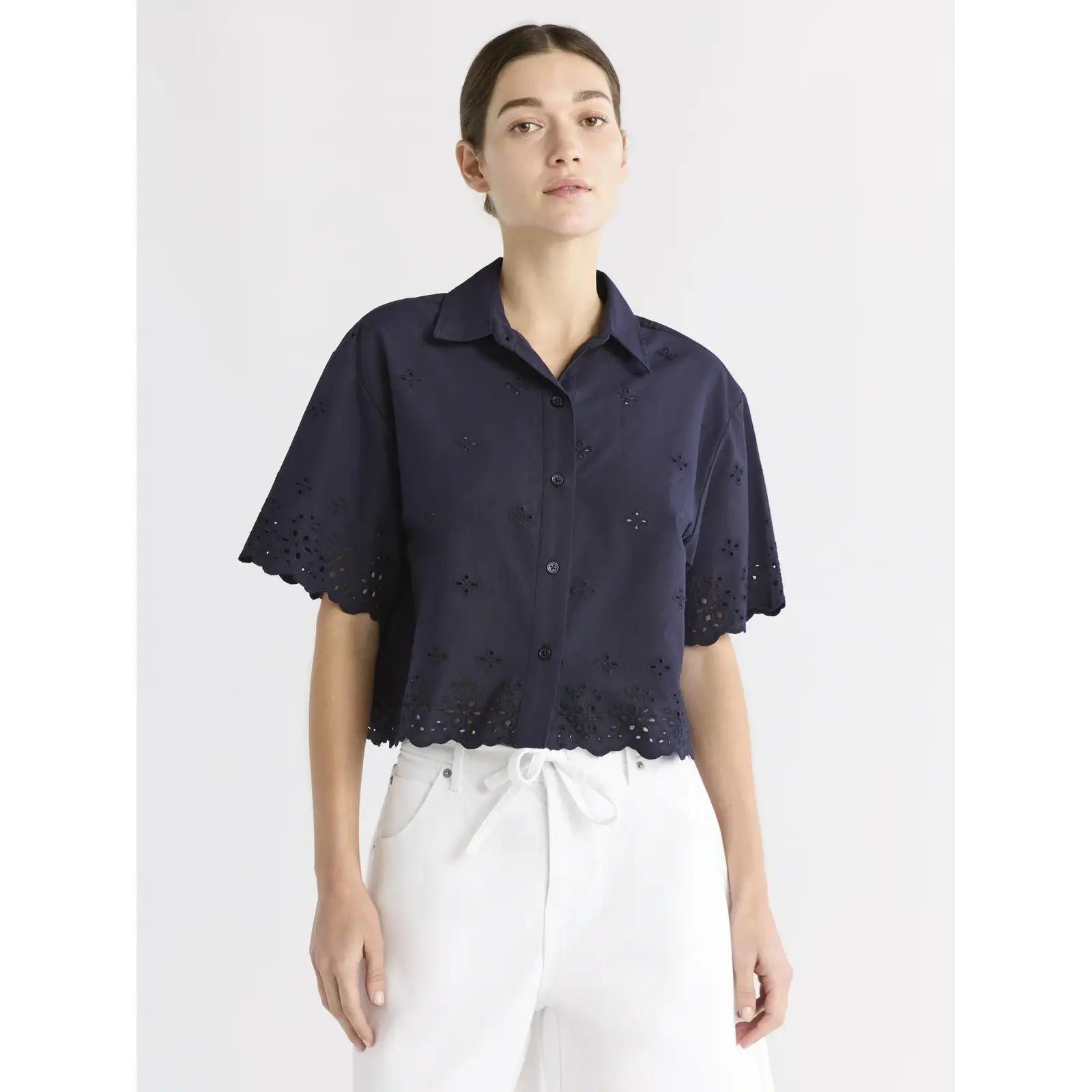 Free Assembly Cropped Cotton Eyelet Shirt