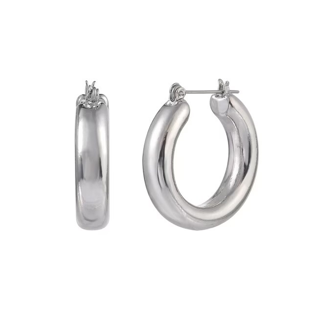 Time and Tru Silver-Tone Thick Click-It Hoop Earring