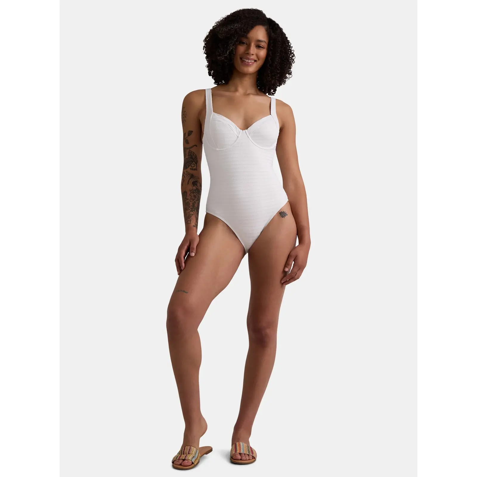 Time and Tru Textured Stripe Underwire One Piece Swimsuit
