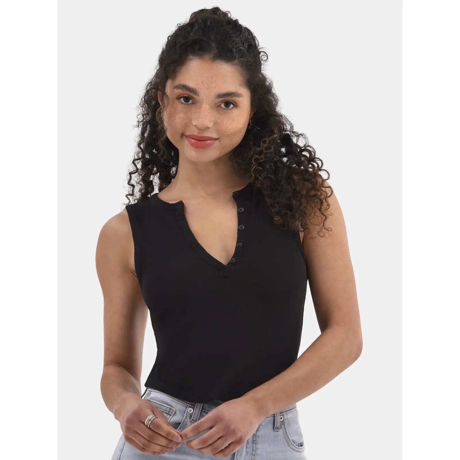 No Boundaries Rib Henley Tank