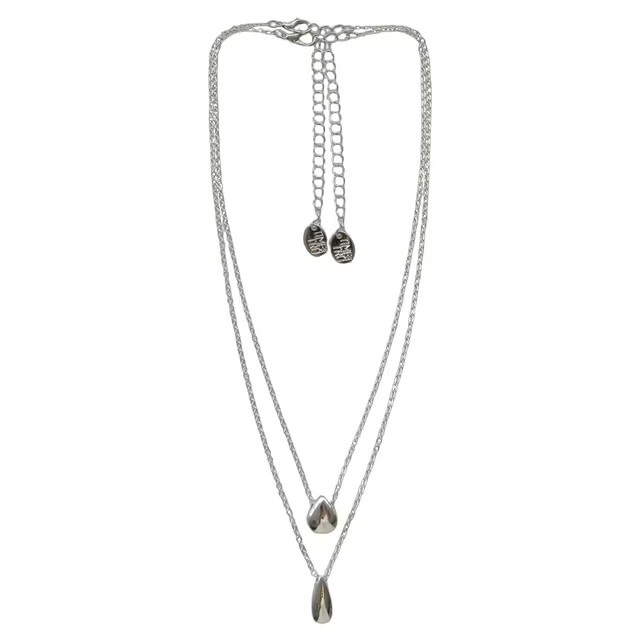 Time and Tru Teardrop Metal 2 Layered Silver Necklace Set