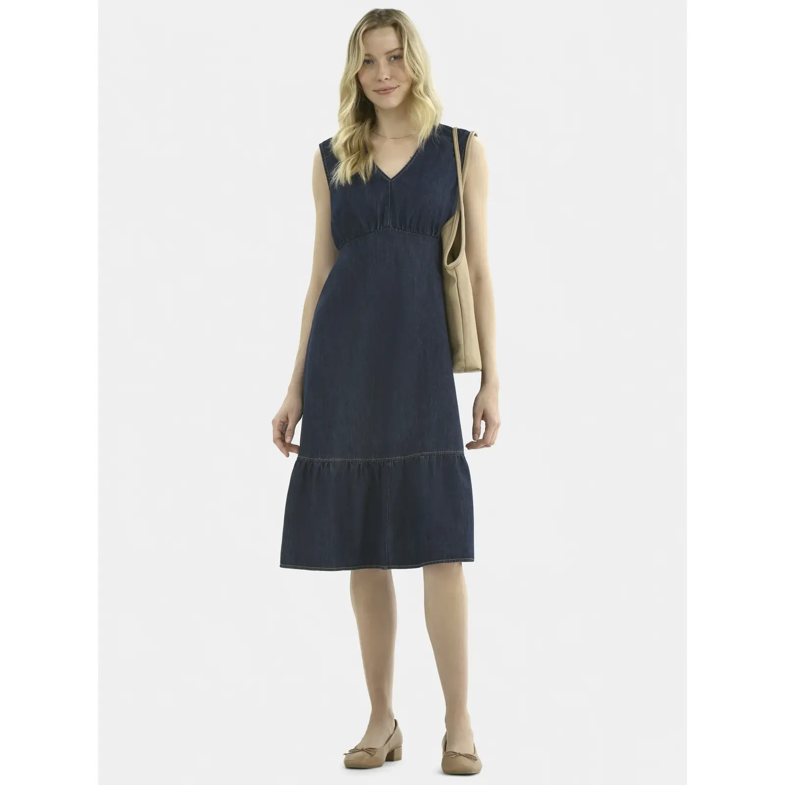 Time and Tru Sleeveless Denim Dress with Ruffle Hem