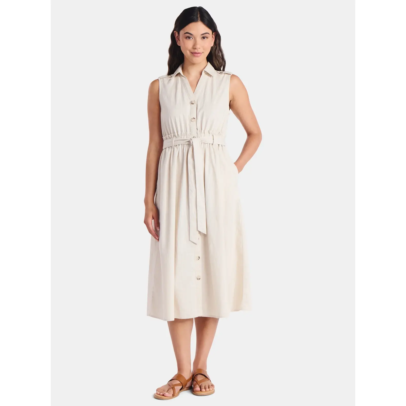 Time and Tru Cotton Belted Midi Shirtdress