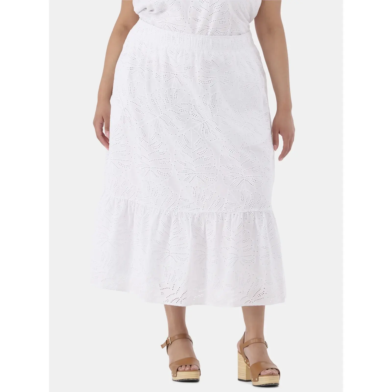 Time and Tru Cotton Eyelet Tiered Midi Skirt