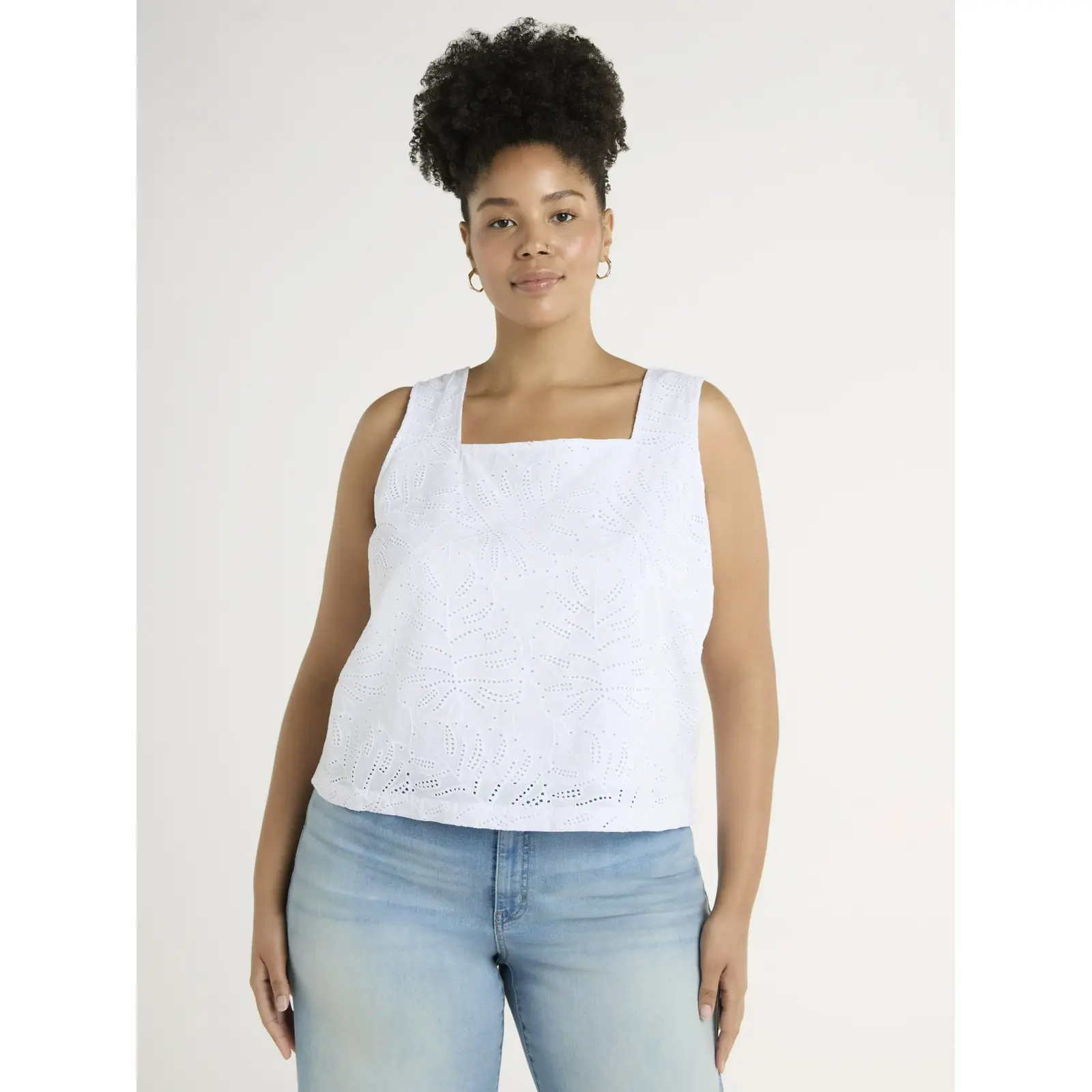 Time and Tru Eyelet Leaf Pattern Cotton Tank Top