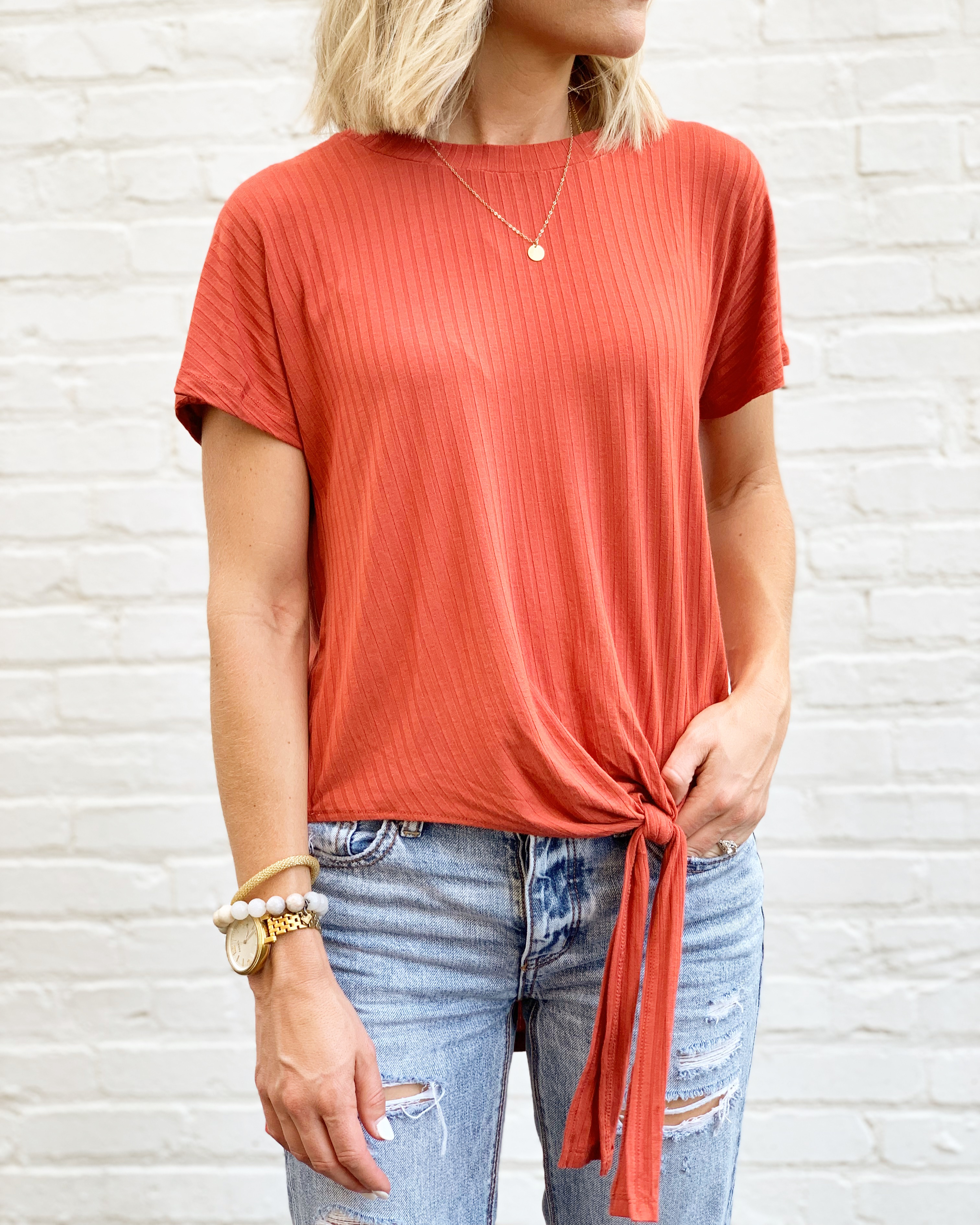 Time and Tru Front Tie Rib Tee