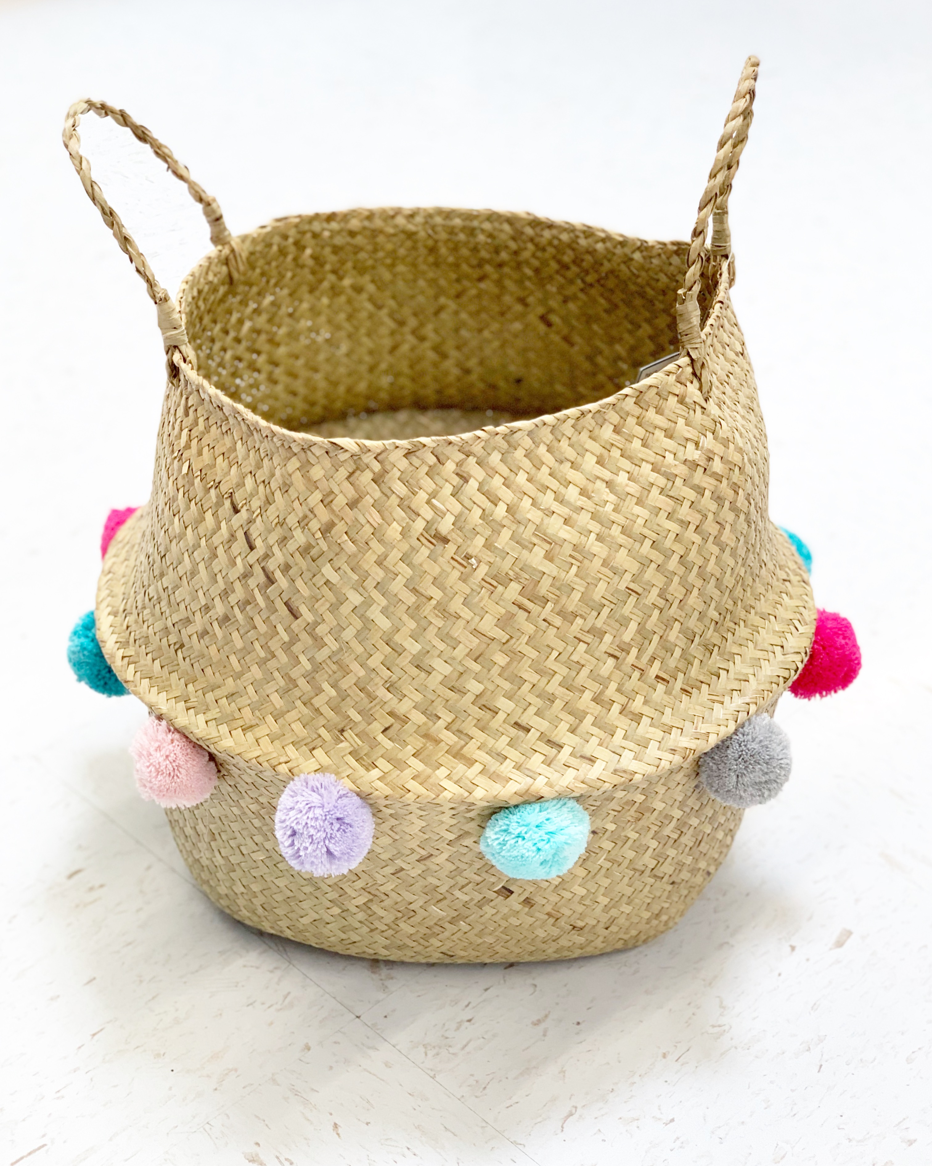 Your Zone Natural Seagrass Pop Up Basket with Colored Poms