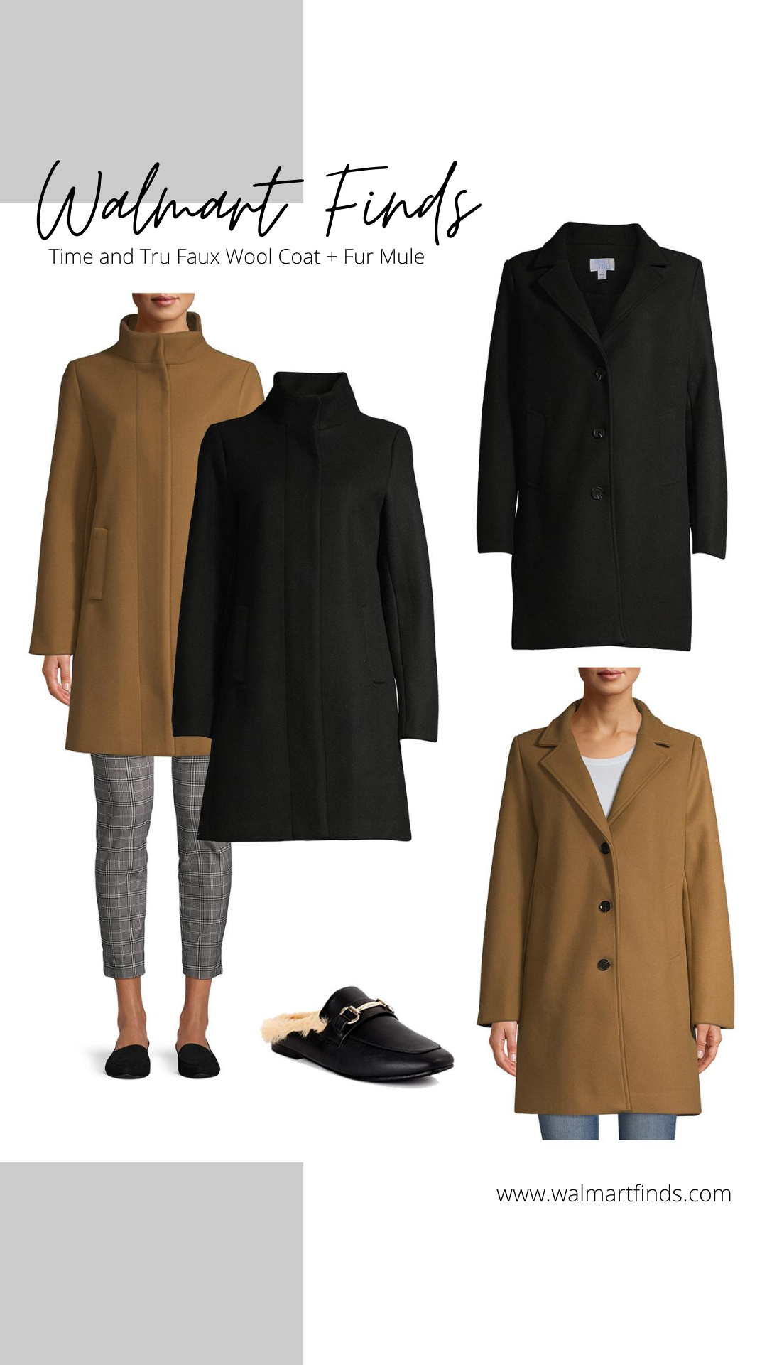 Time and Tru Faux Wool Coat and Fur Mules