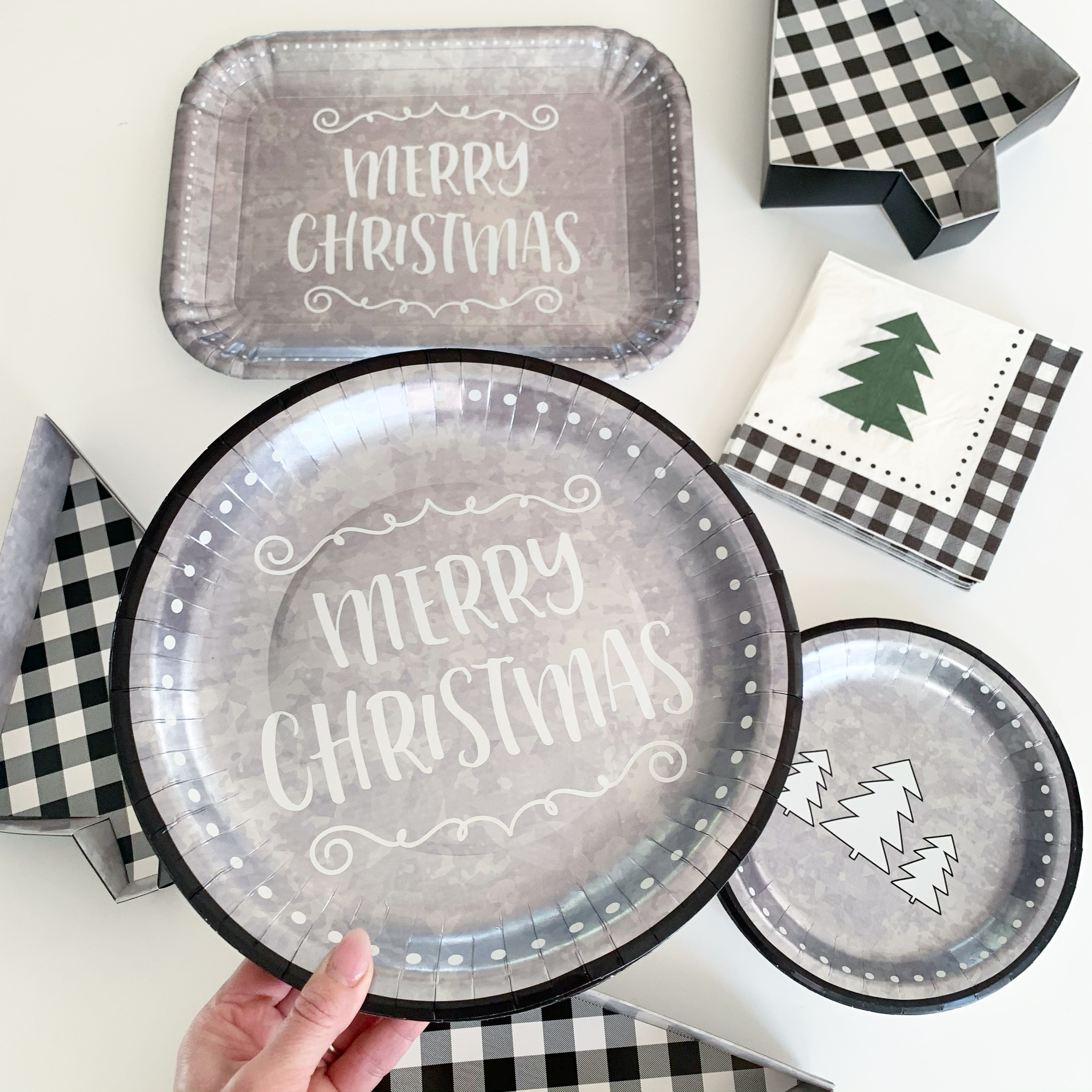 Holiday Time Galvanized Holiday Paper Tableware and Serveware Set