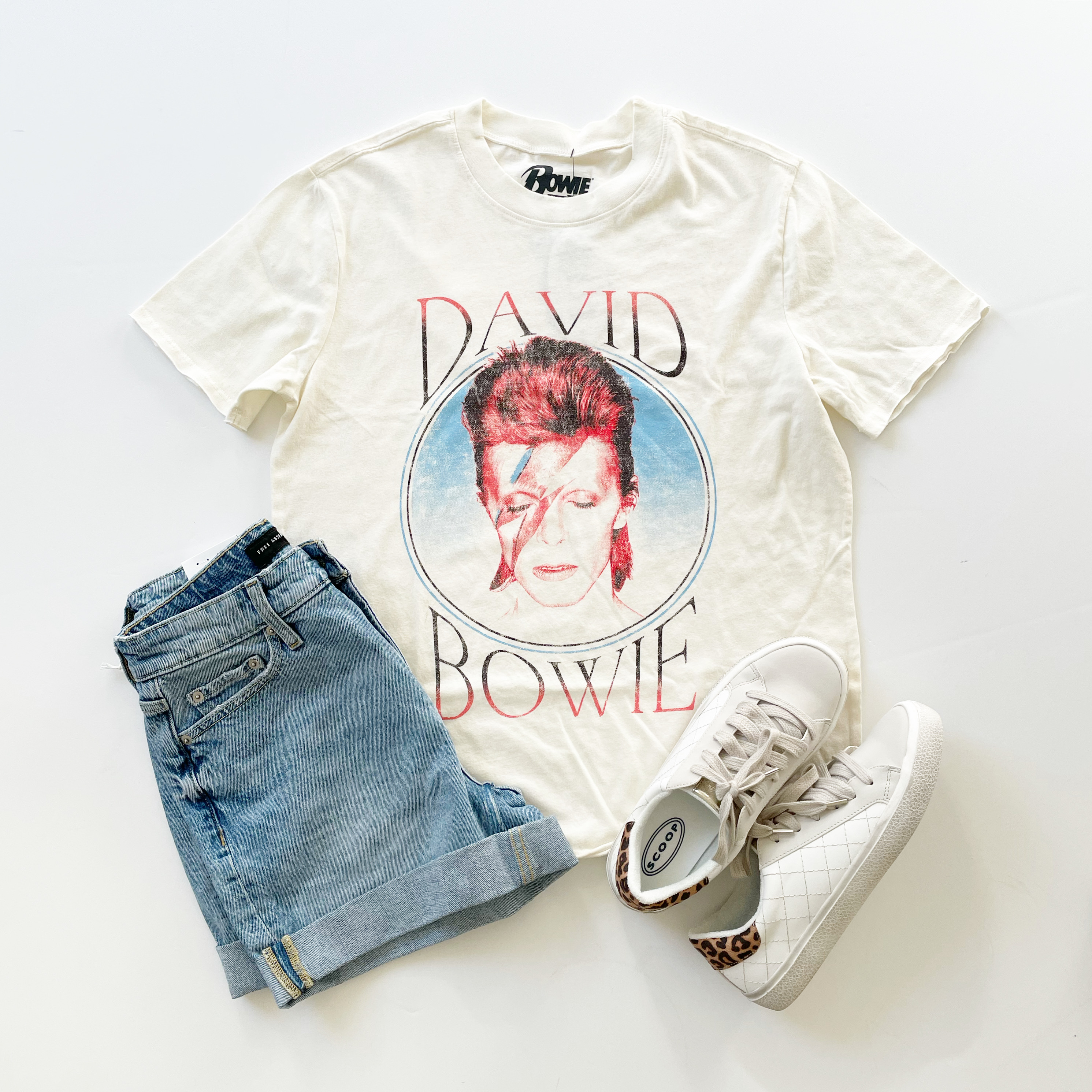 Scoop David Bowie Boyfriend Tee and Free Assembly Cuff Jean Shorts