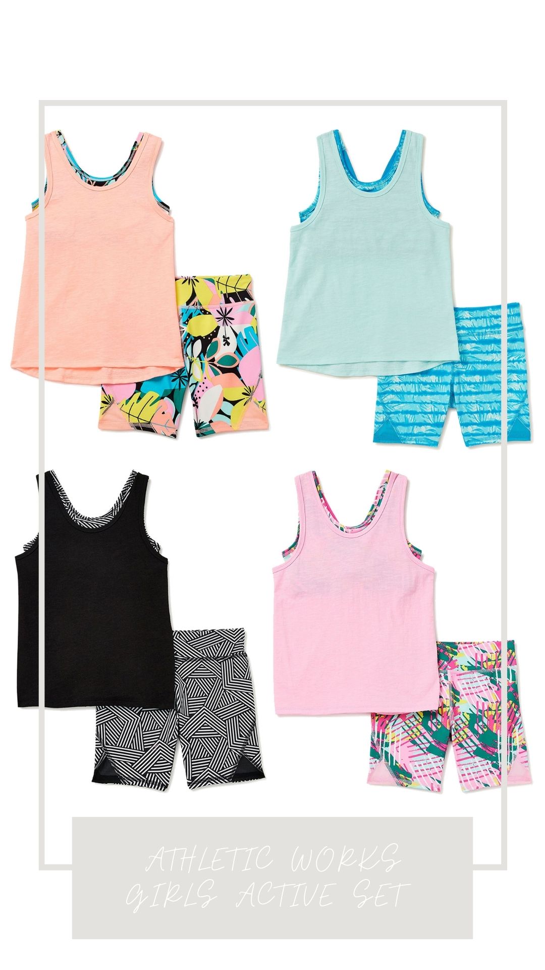 Athletic Works Girls Active Tank Top and Printed Bike Shorts Set