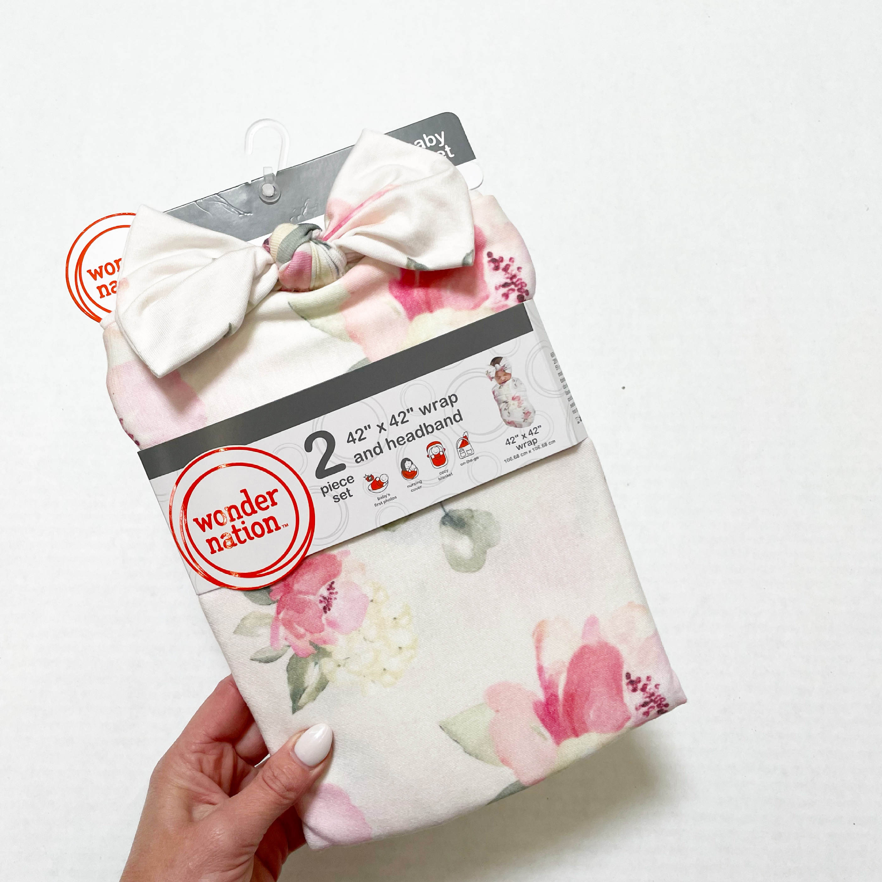 Wonder Nation Baby Girl Charming  Floral Print Swaddle Wrap and Headband