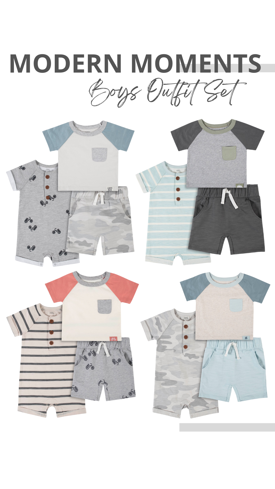 Modern Moments By Gerber Baby Boy Henley T-Shirt, Short & Romper Outfit Set