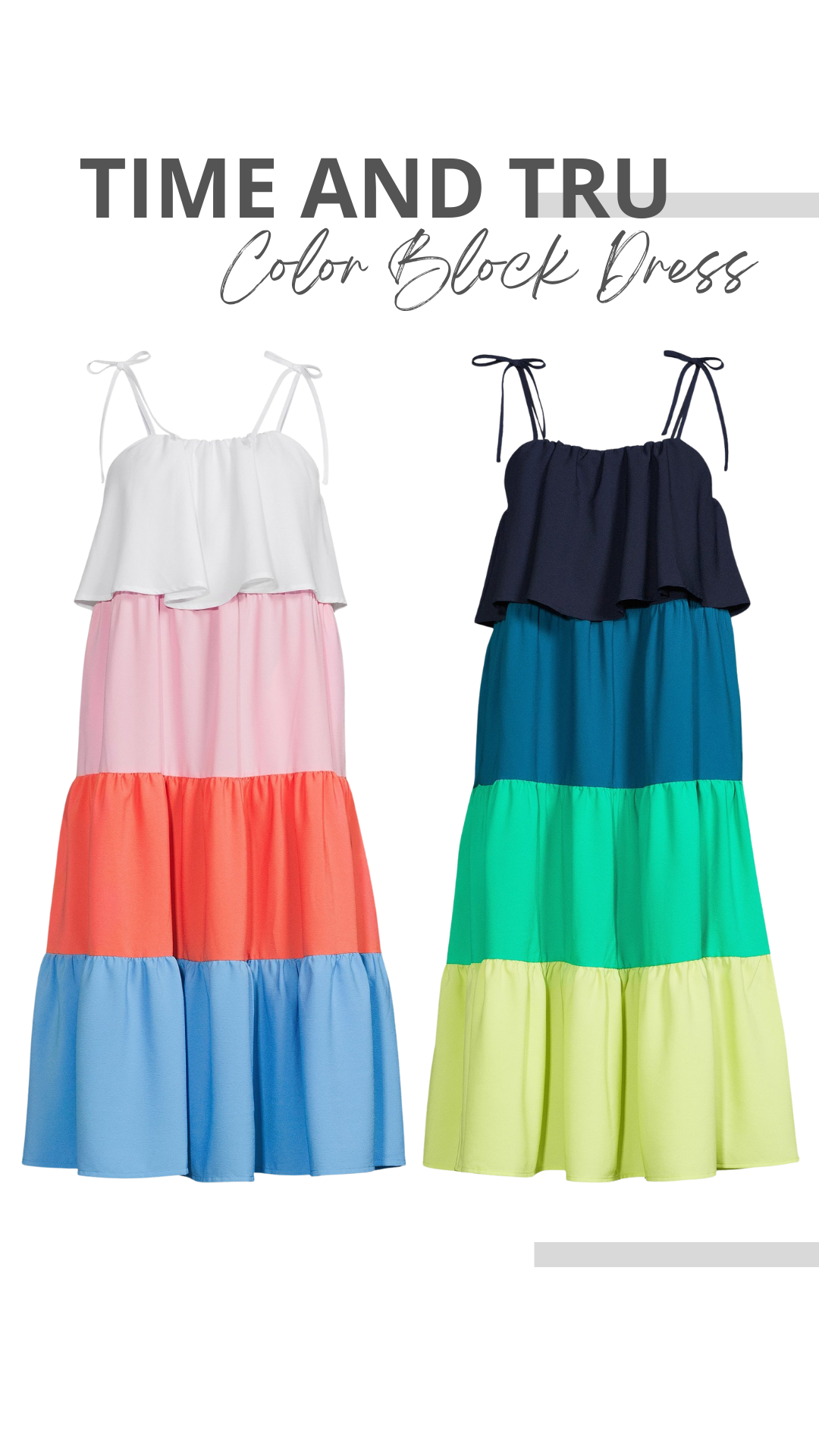 Time and Tru Tie Shoulder Colorblock Midi Dress