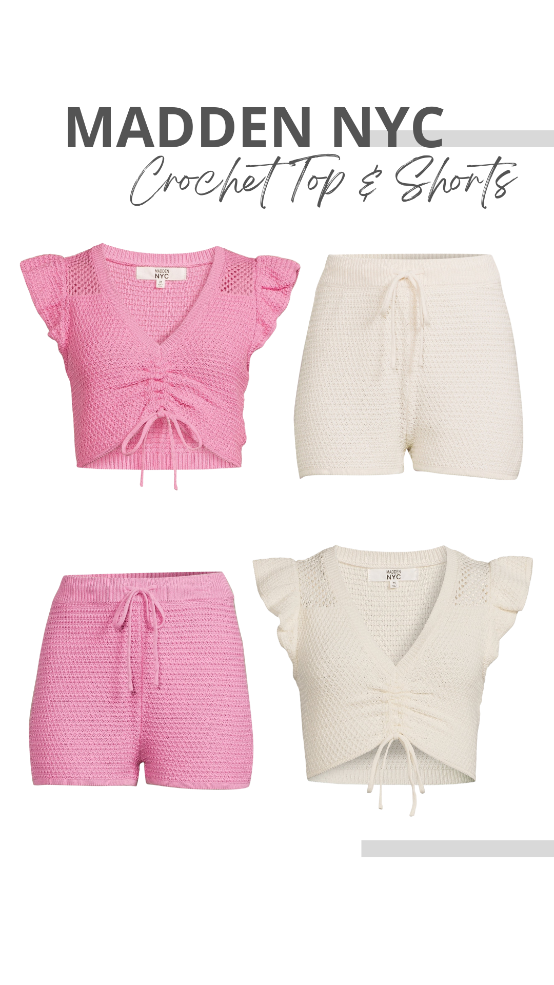 Madden NYC Flutter Crochet Top and Drawstring Shorts
