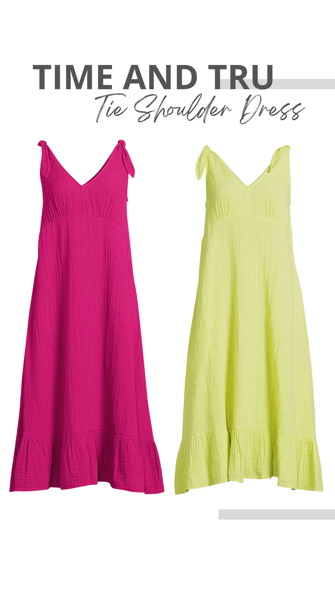 Time and Tru Women's Double Cloth Tie Shoulder Dress