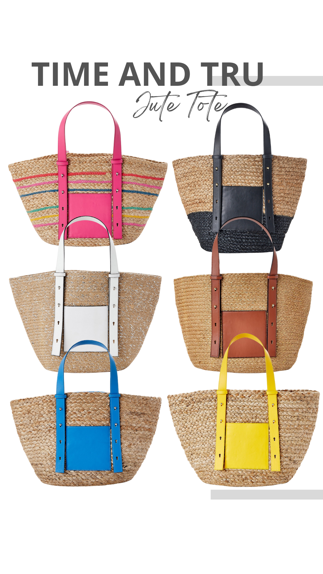 Time and Tru Women's Jute Pocket Tote Bag