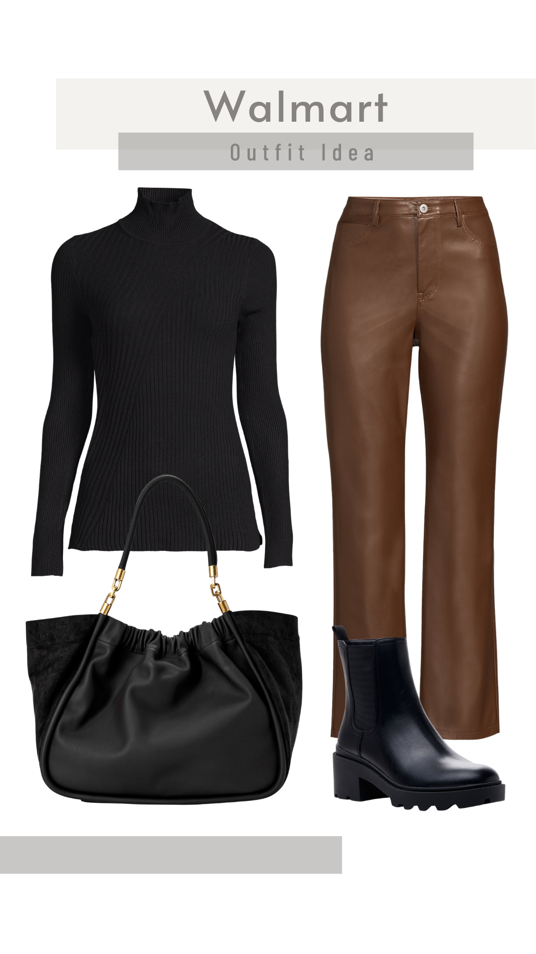 Walmart Outfit Idea - Brown Faux Leather Pants￼