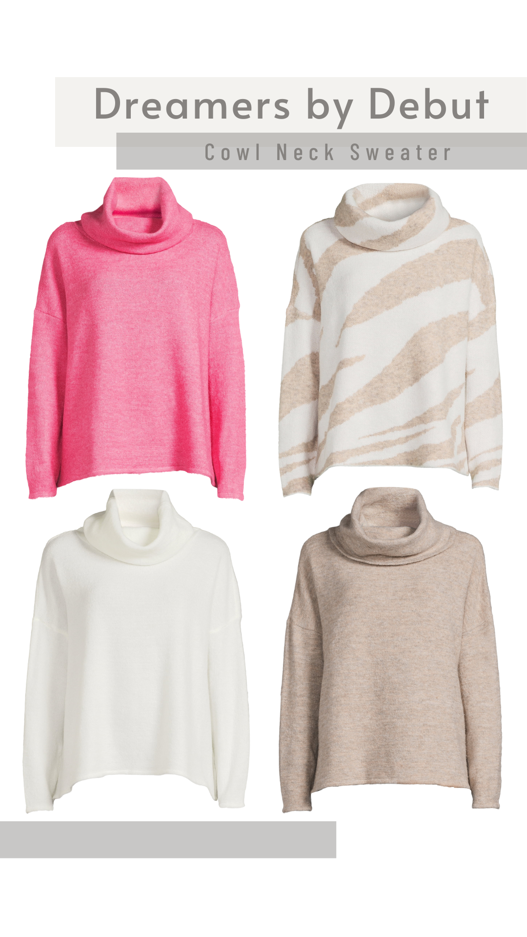 Dreamers by Debut Womens Cowl Neck Pullover Long Sleeve Sweater