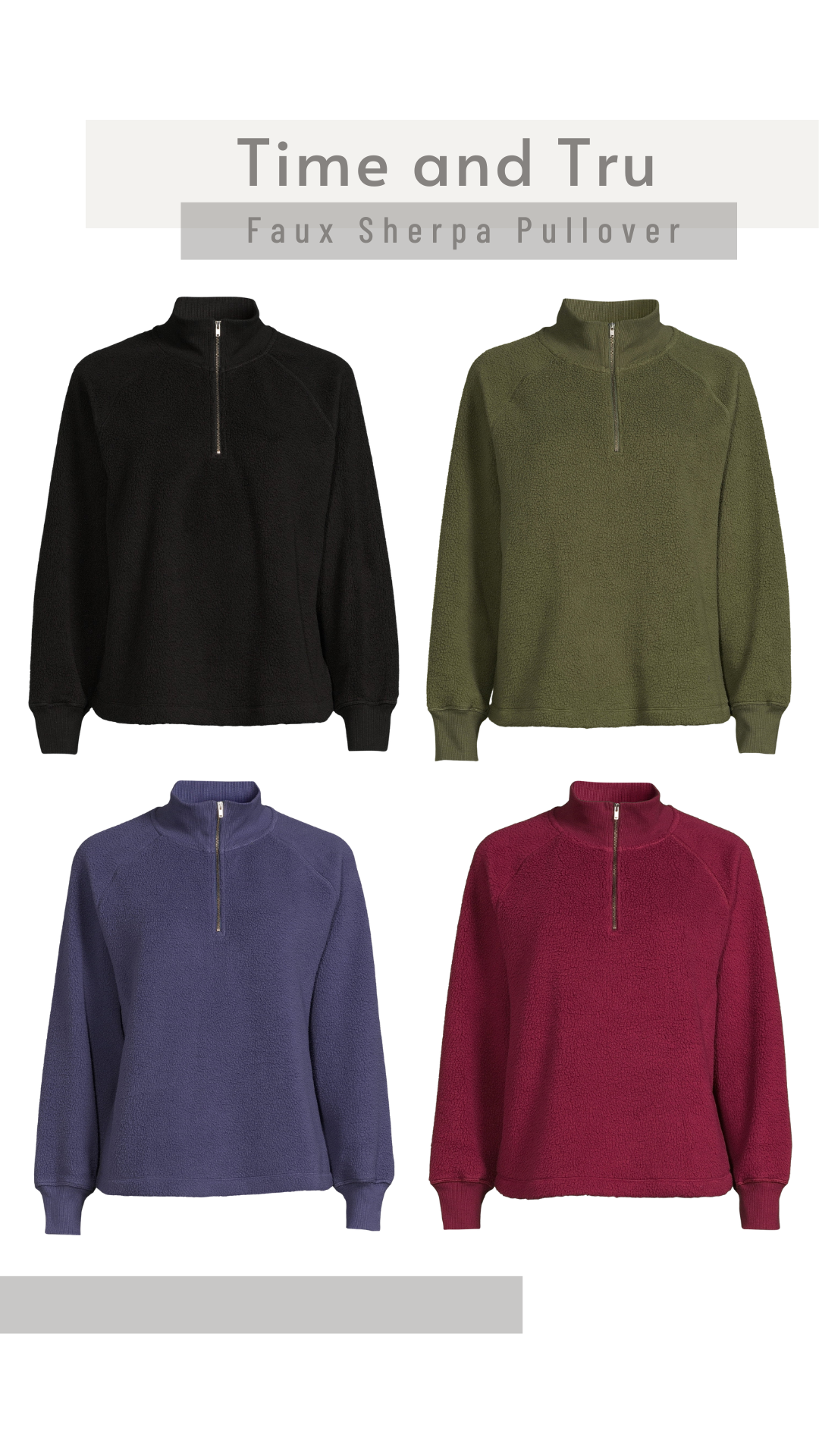 Time and Tru Women's Faux Sherpa Pullover Sweatshirt