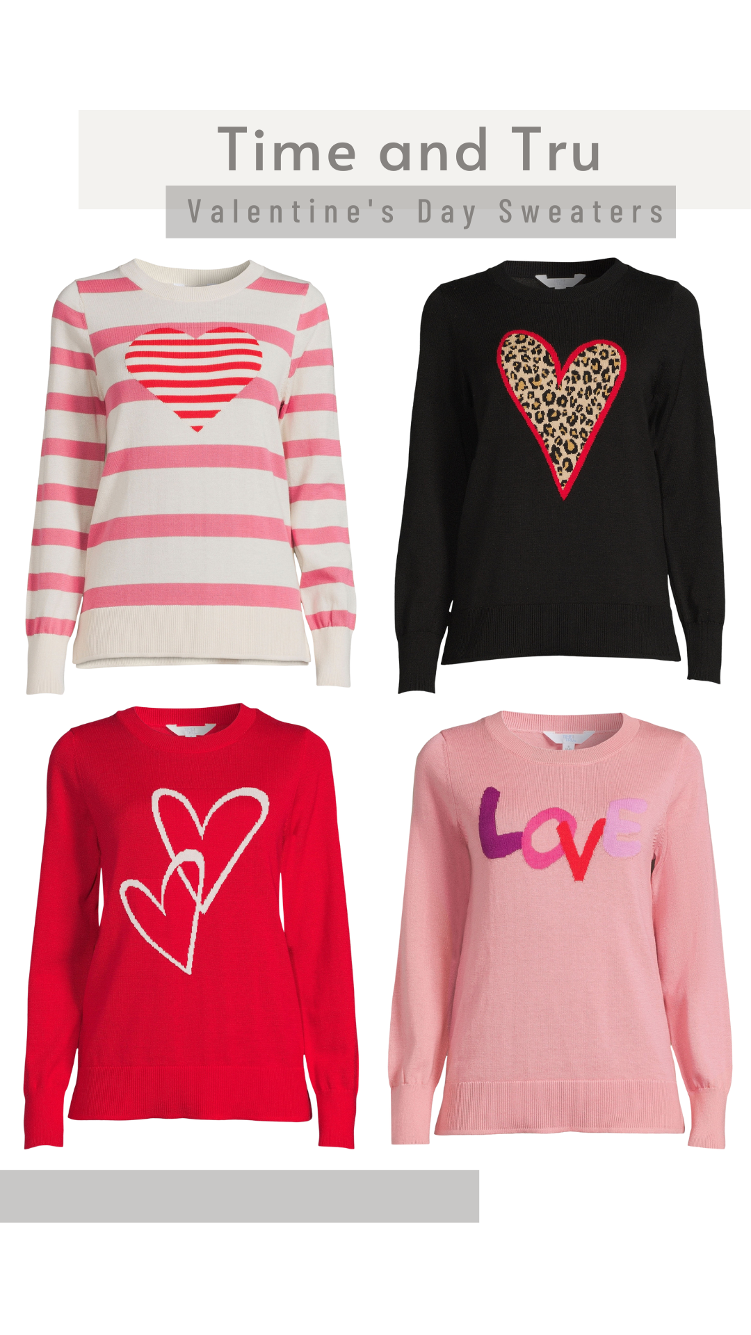 Time and Tru Valentine's Day Heart Sweaters