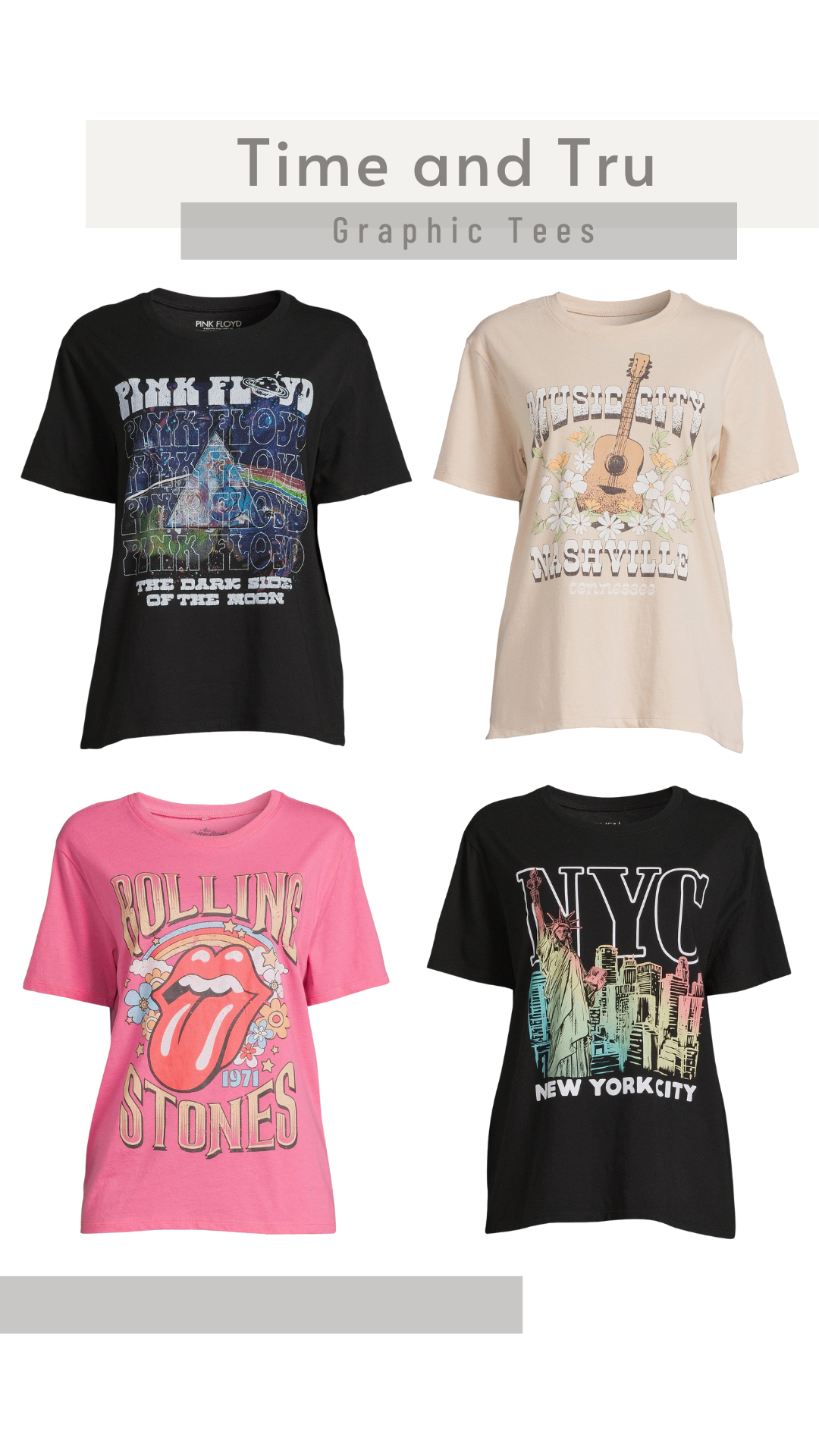 Time and Tru Short Sleeve Graphic Tees at Walmart