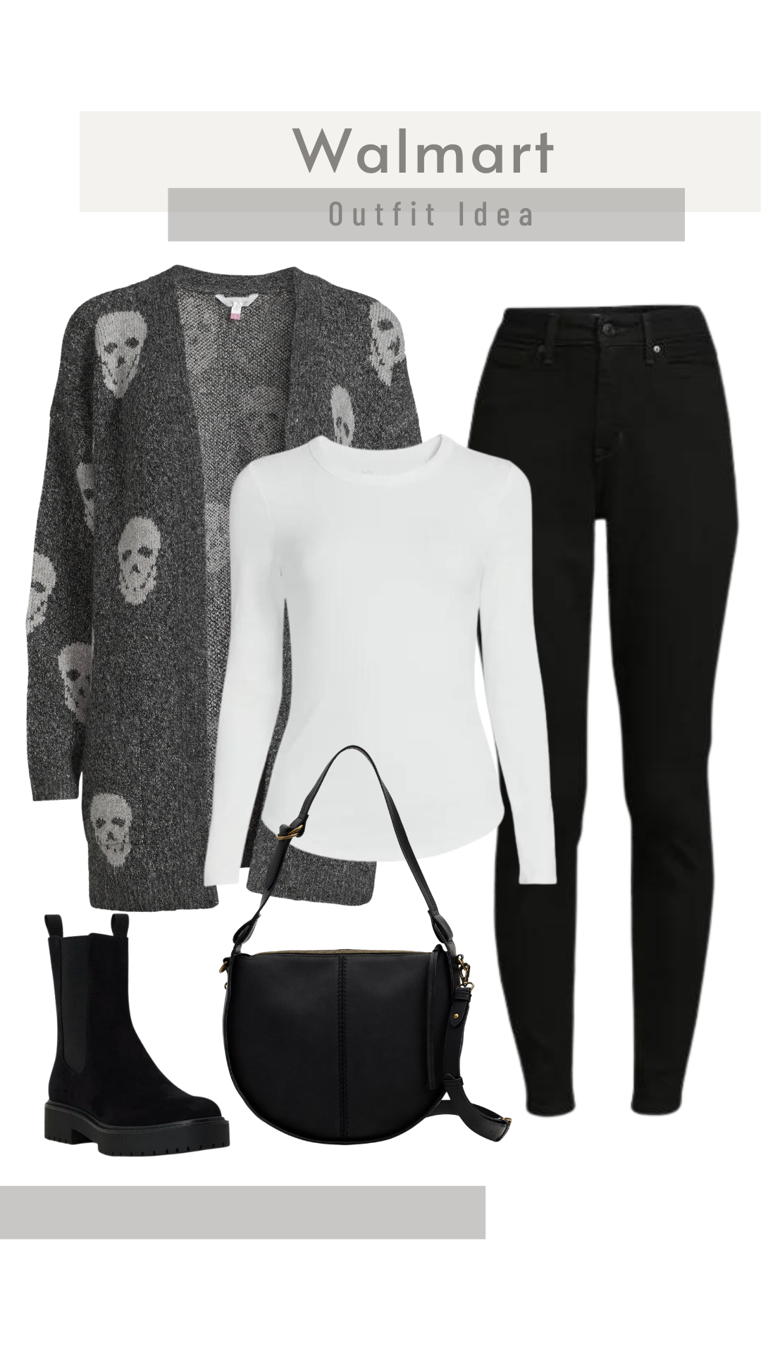 Walmart Skull Cardigan Outfit Idea