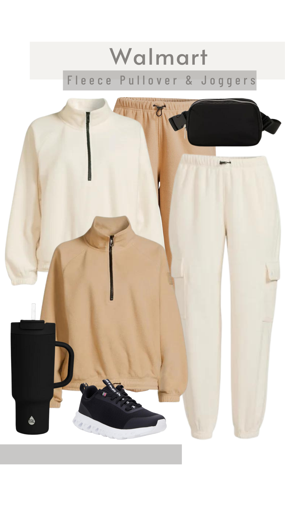 Walmart - Love & Sports Fleece Quarter Zip Pullover and Matching Cargo Joggers