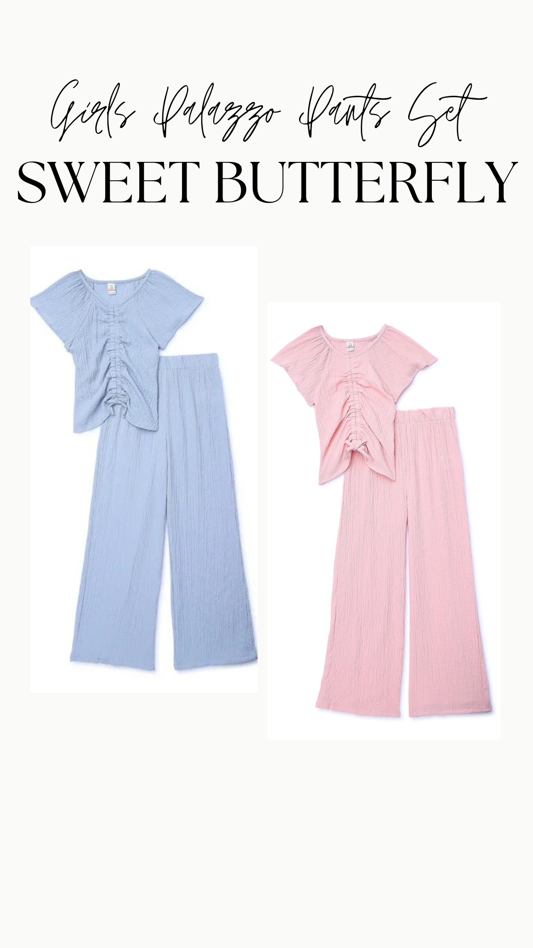 Sweet Butterfly Girls Woven Top and Palazzo Pants Outfit Set