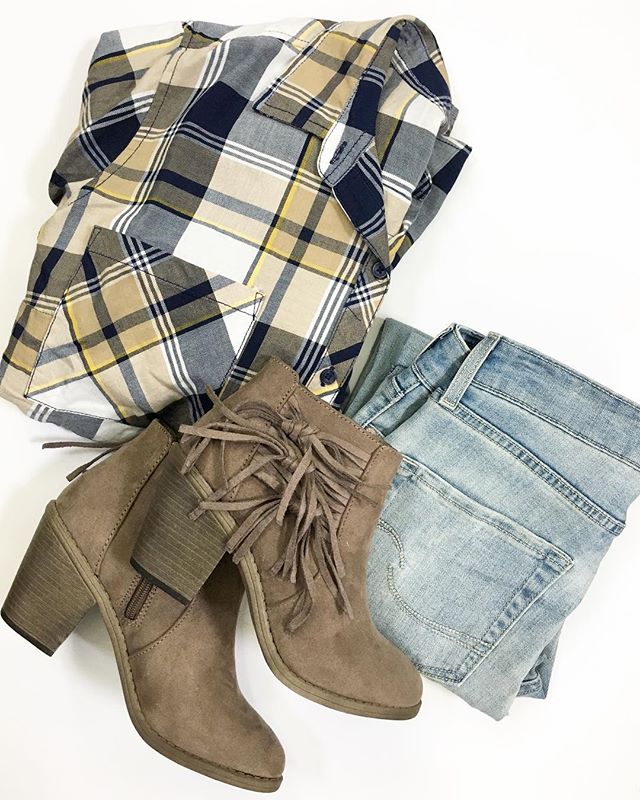 Faded Glory Plaid Button Down and Fringe Boot