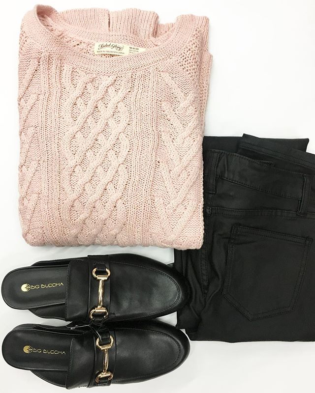 Mules and Cable Knit Sweater