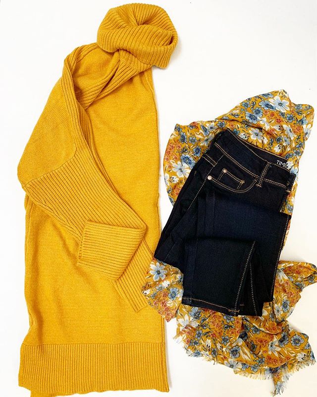 Time and Tru Cowl Neck Tunic, Scarf, and Jeggings