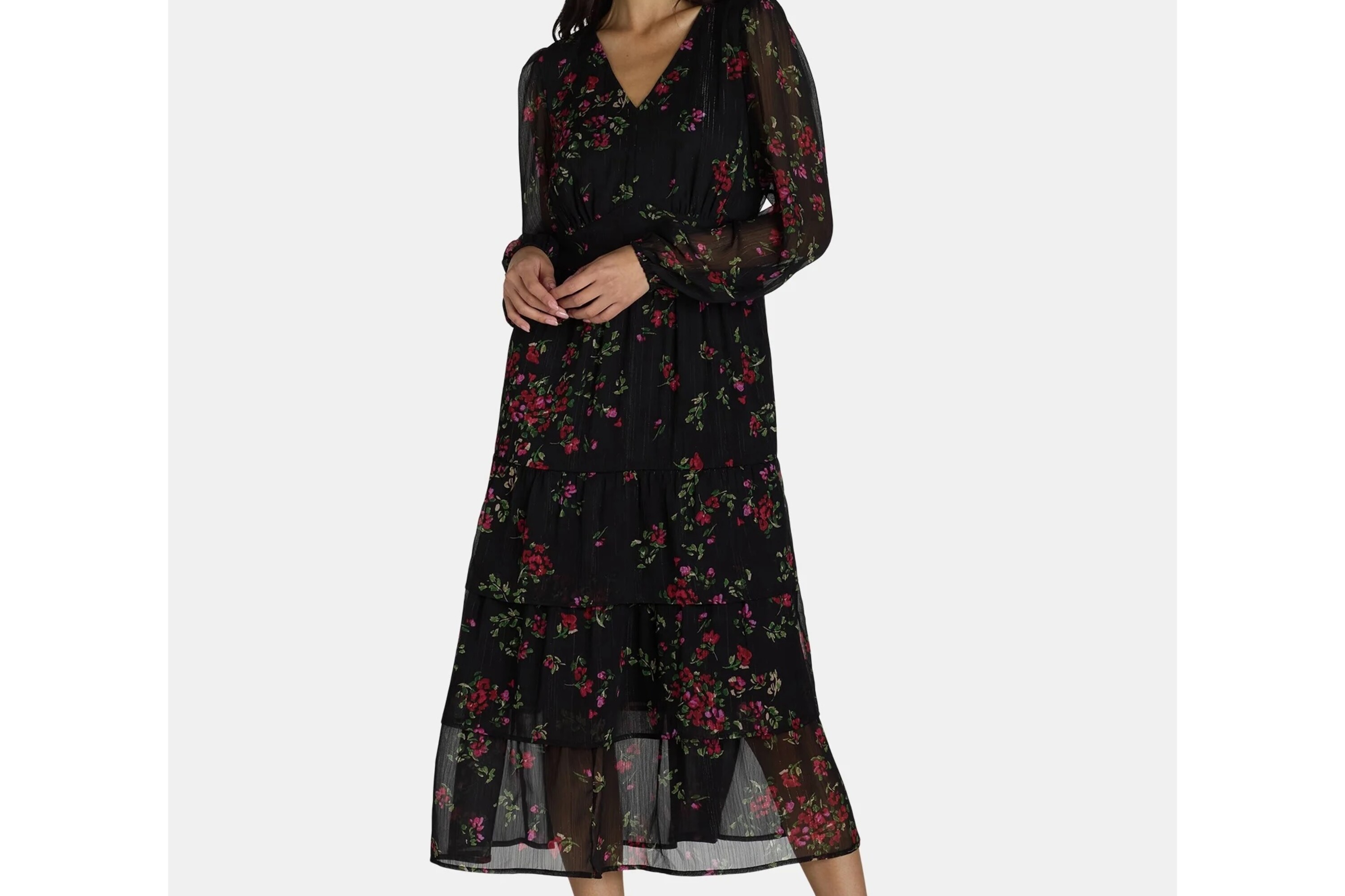 Time and Tru Print Dress with Long Sleeves