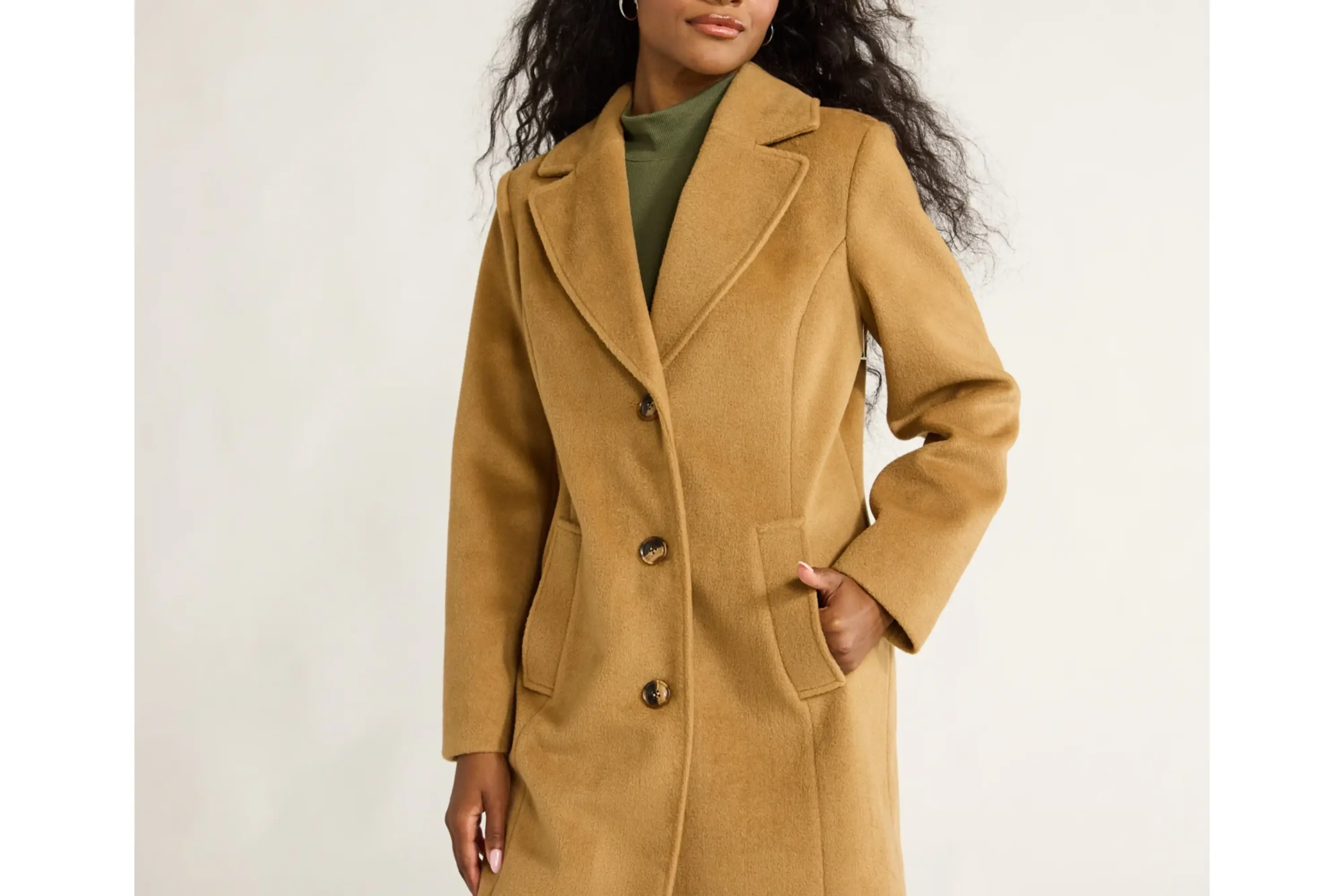 Time and Tru Faux Wool Solid Button Front Coat