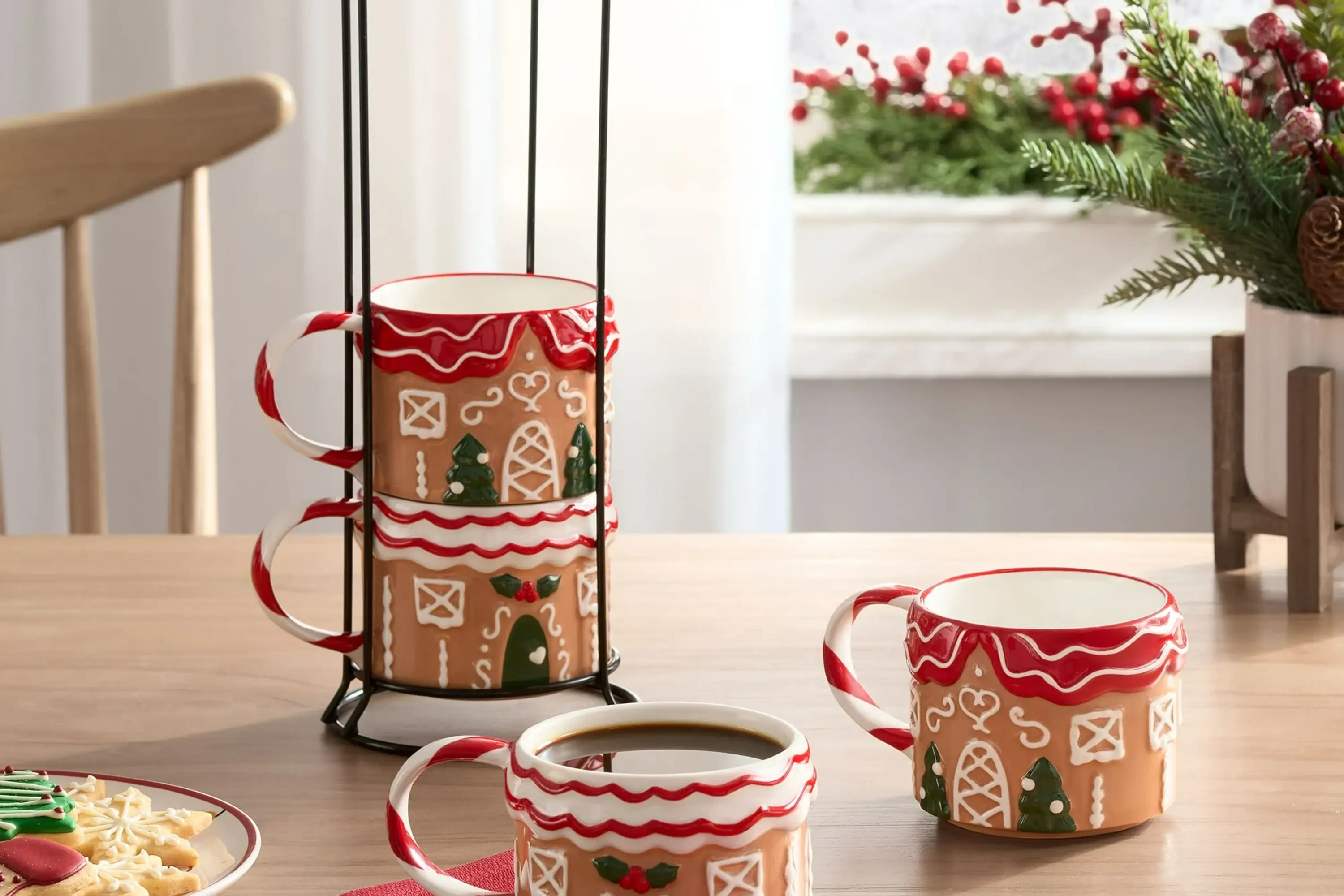 Holiday Time Ceramic Stacking Mug Set with Metal Rack Walmart Finds