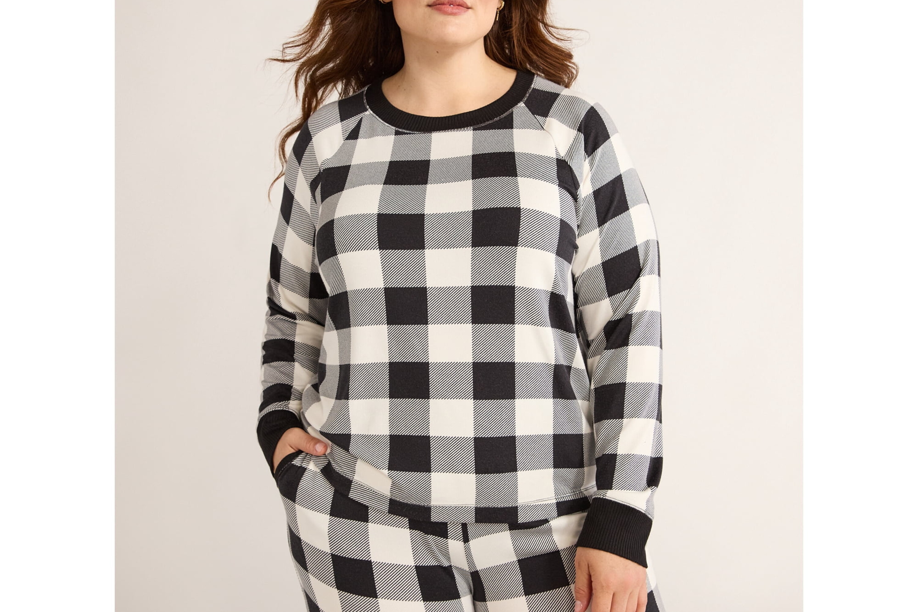 Joyspun Hacci Knit Buffalo Plaid Sleep Top