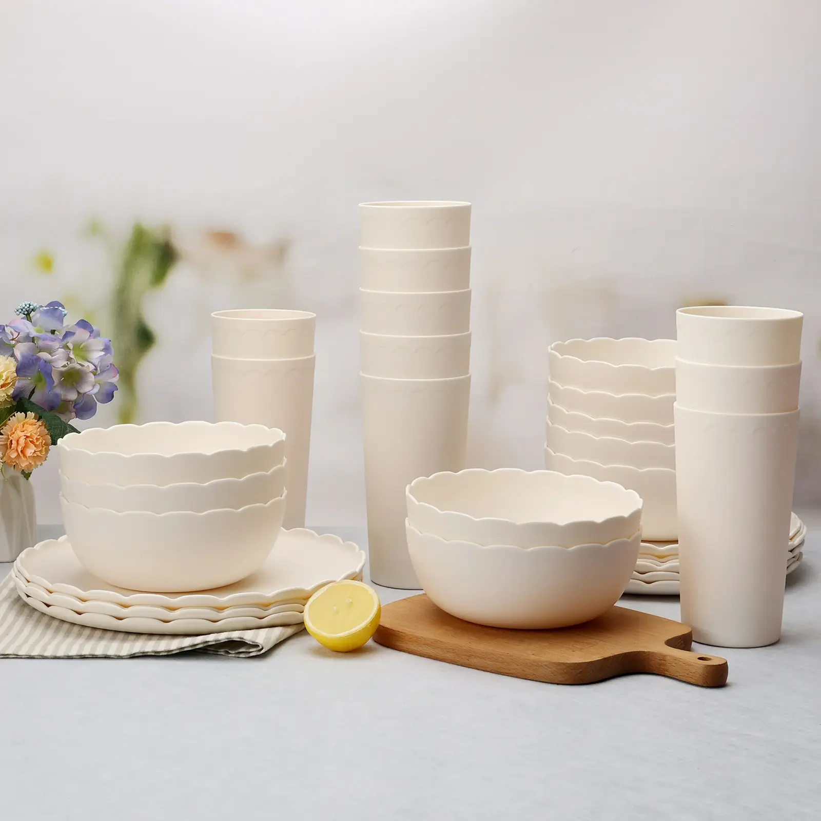 Mainstays 30-Piece Plastic Scalloped Dinnerware Set