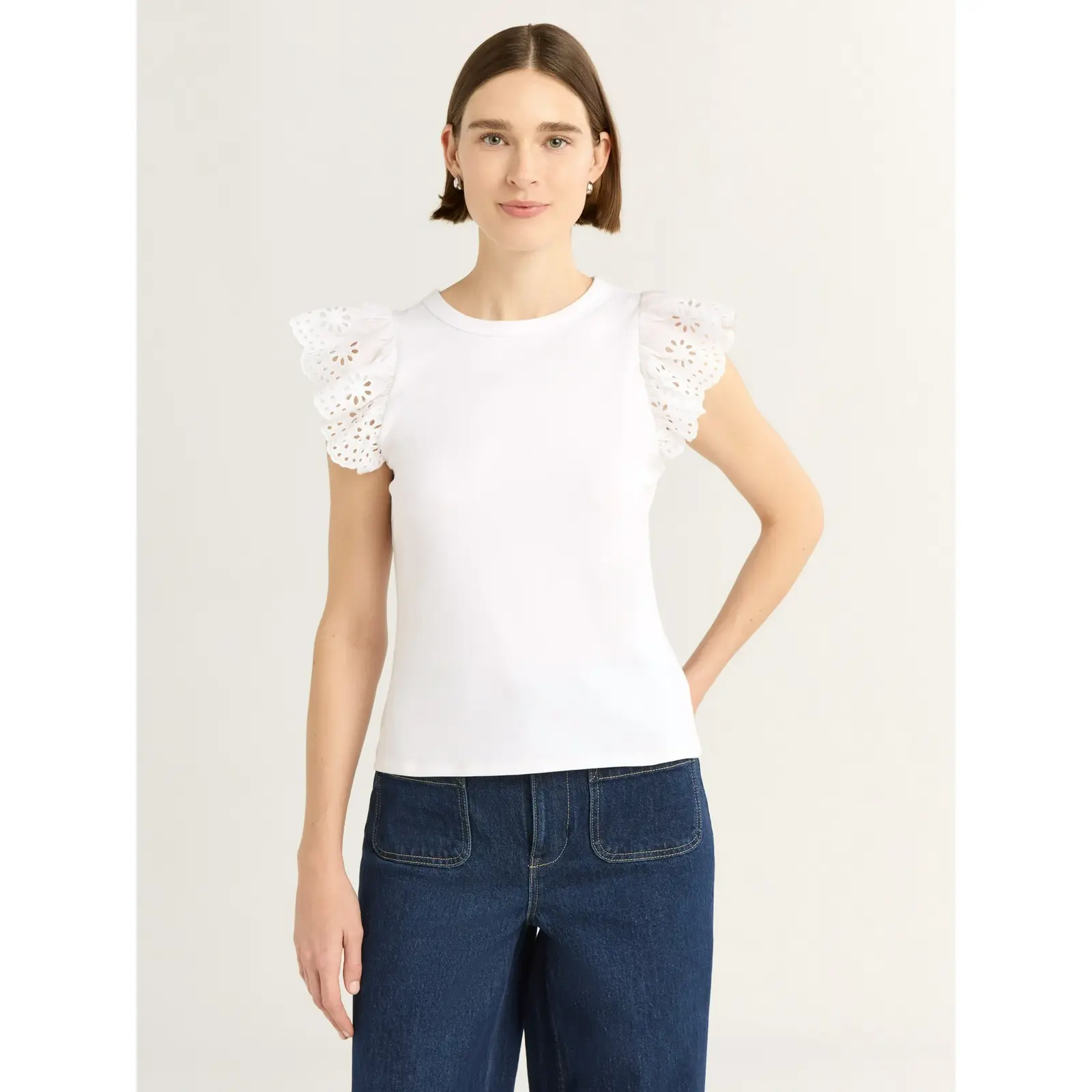 Free Assembly Eyelet Flutter Sleeve Tee